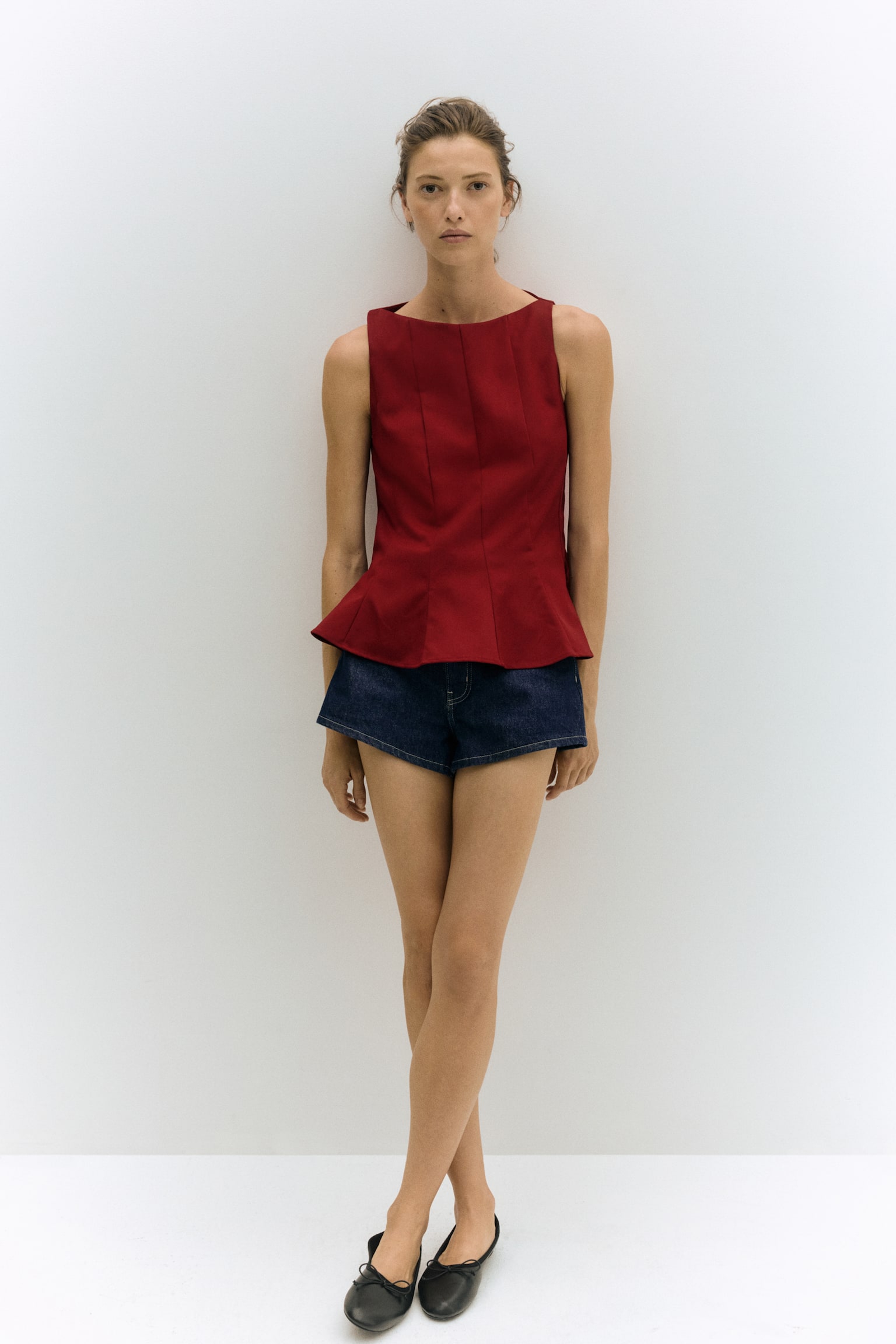 Áo ba lỗ peplum - Màu đỏ đậm - 3