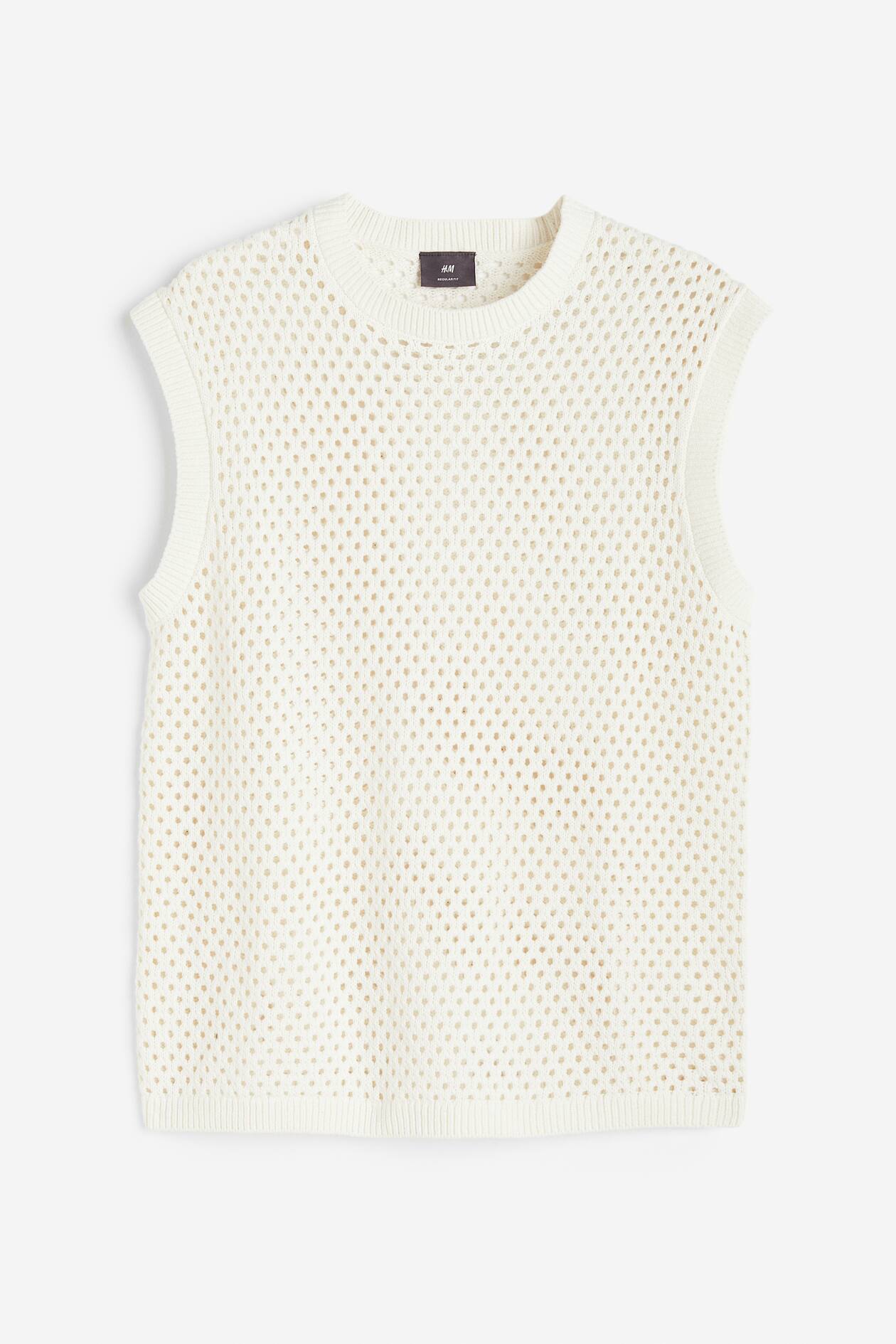 Regular Fit Hole-knit Sweater Vest - White - Men | H&M US