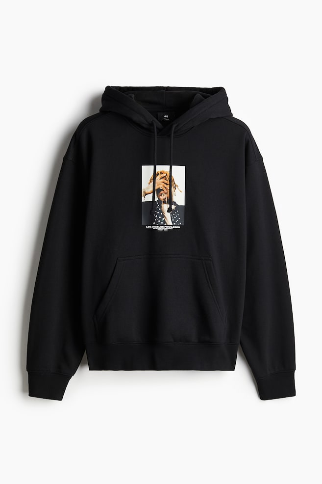 Loose Fit Printed Hoodie - Black/Los Angeles Privileges/Light gray melange/Royale - 1
