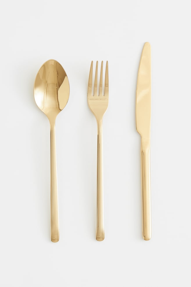 3-pack cutlery - Gold-coloured/Polished/Gold-coloured/Matt/Black/Matt/Silver-coloured/Matt/dc - 1