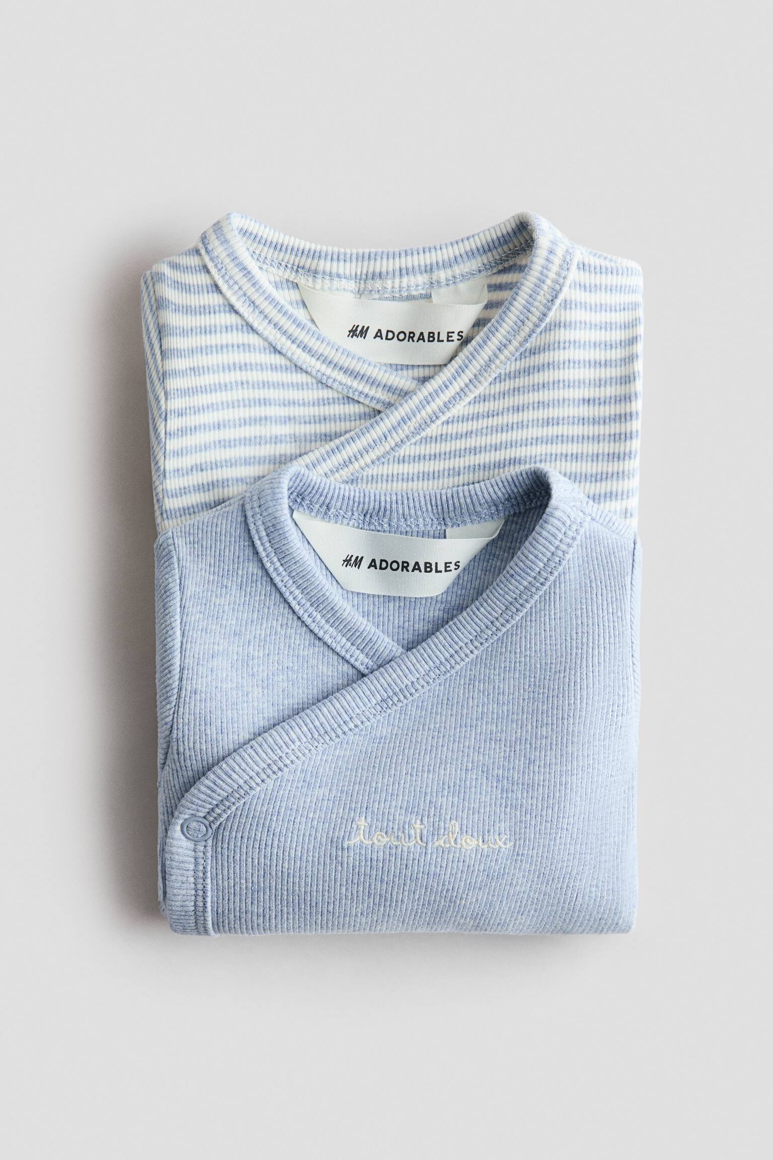 2-pack ribbed wrapover bodysuits - Light blue/Tout doux - 2