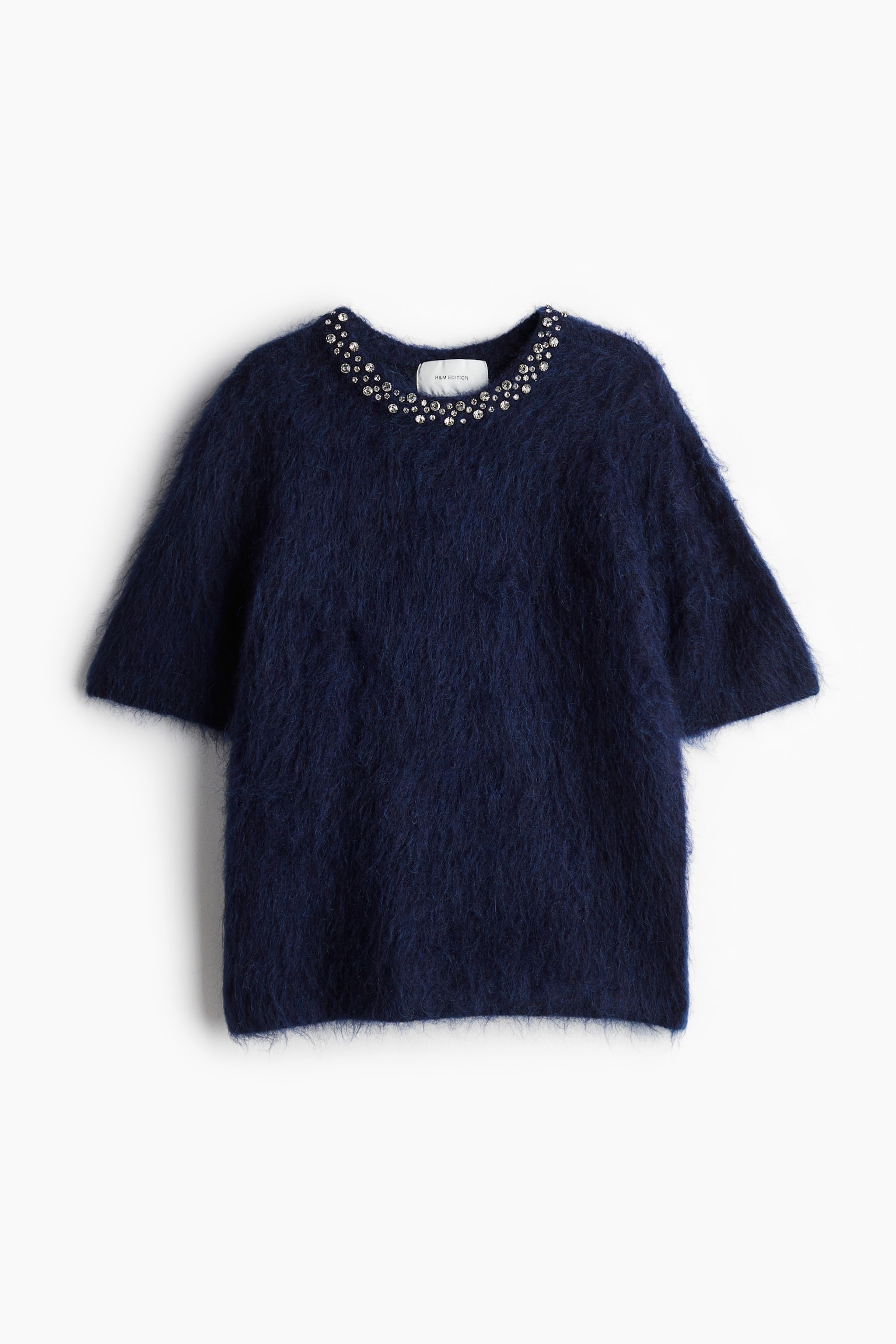 Embellished mohair-blend top - Navy blue/Beige - 2