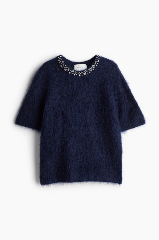 Top ornementé en mohair mélangé - Bleu marine - 1