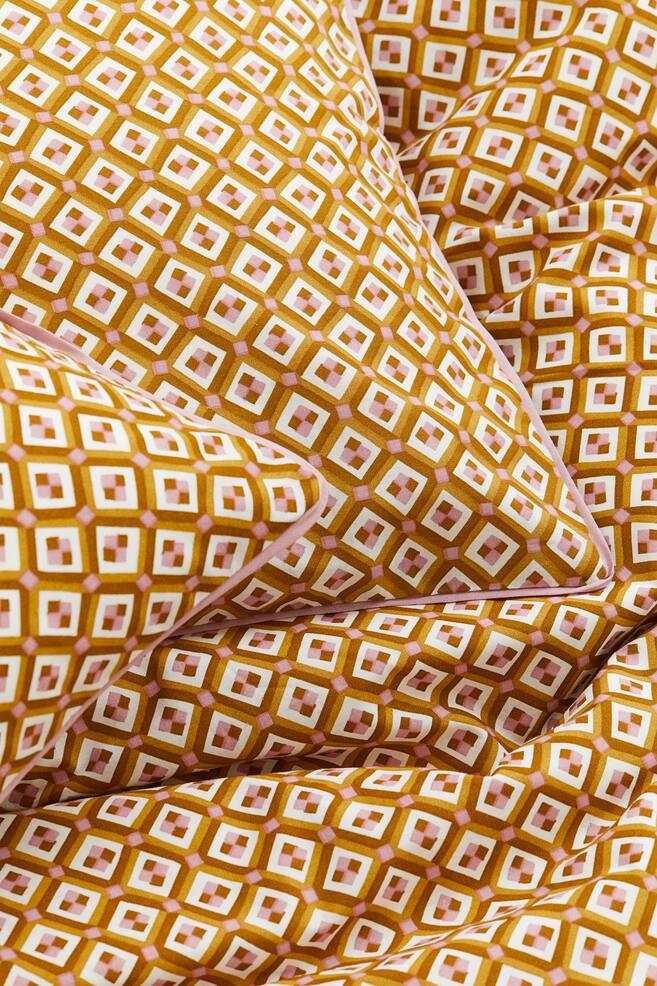 Cotton double/king size duvet cover set - Dark yellow/Patterned/Dark red/Patterned - 3