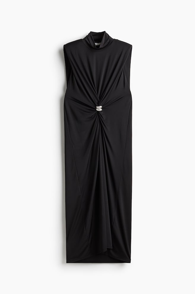Drapiertes Kleid mit Schulterpolstern - Schwarz - 1