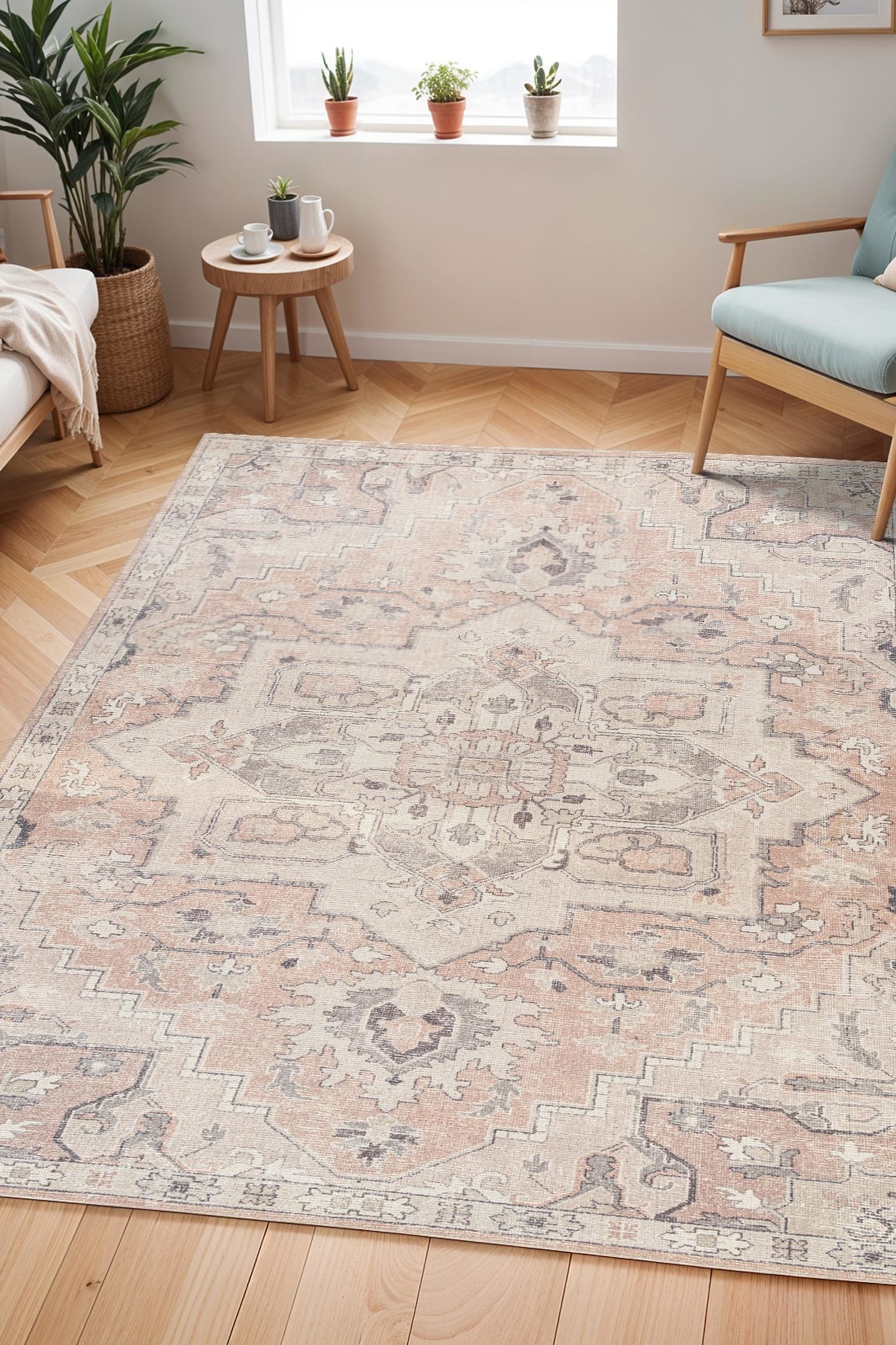 Krishna Oriental Vintage Area Rug - Tan, Grey - 2