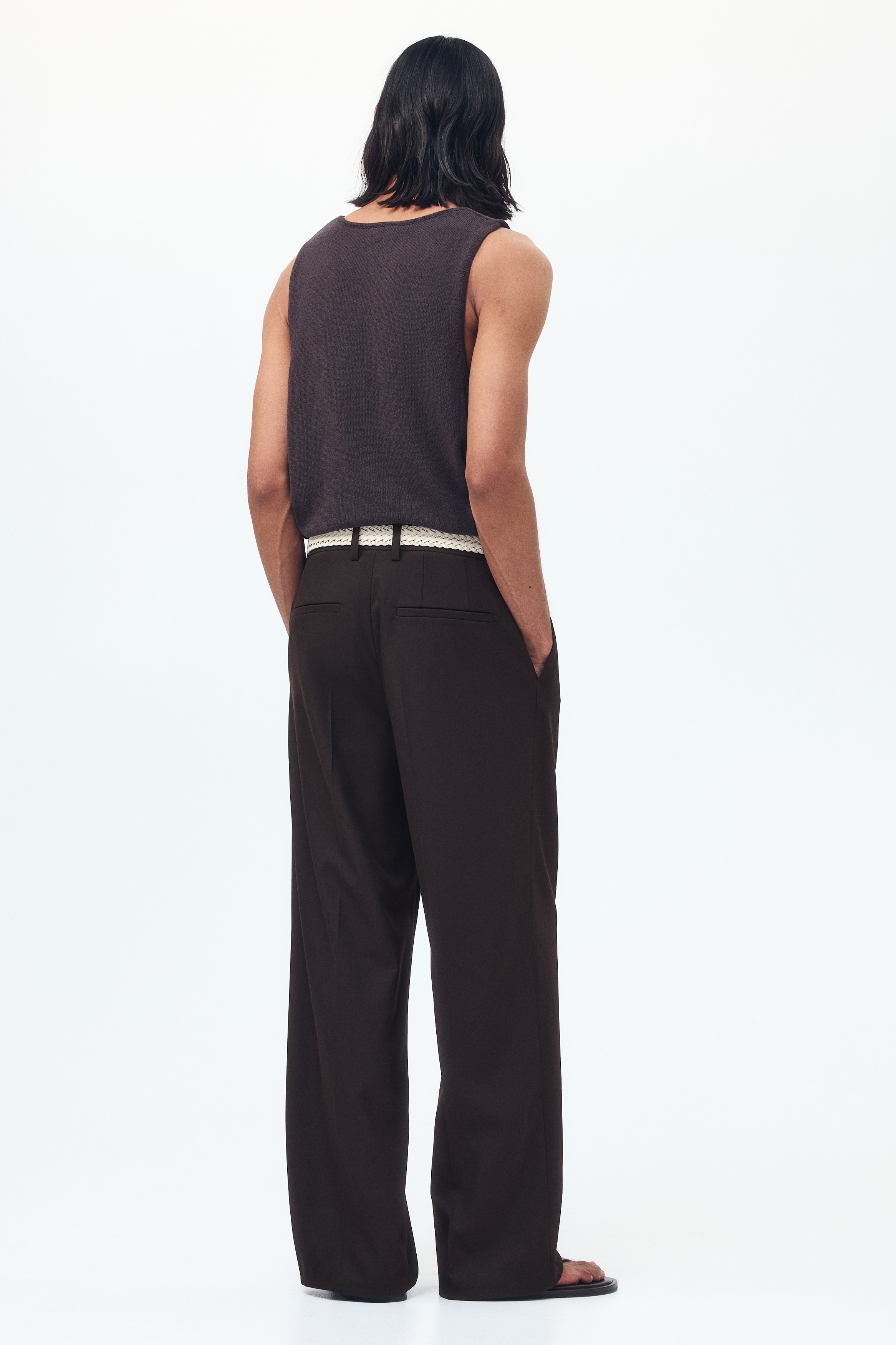 h&m loose fit dress pants Men - Dark Brown Loose-Fit Tailored Pants - Size: 42