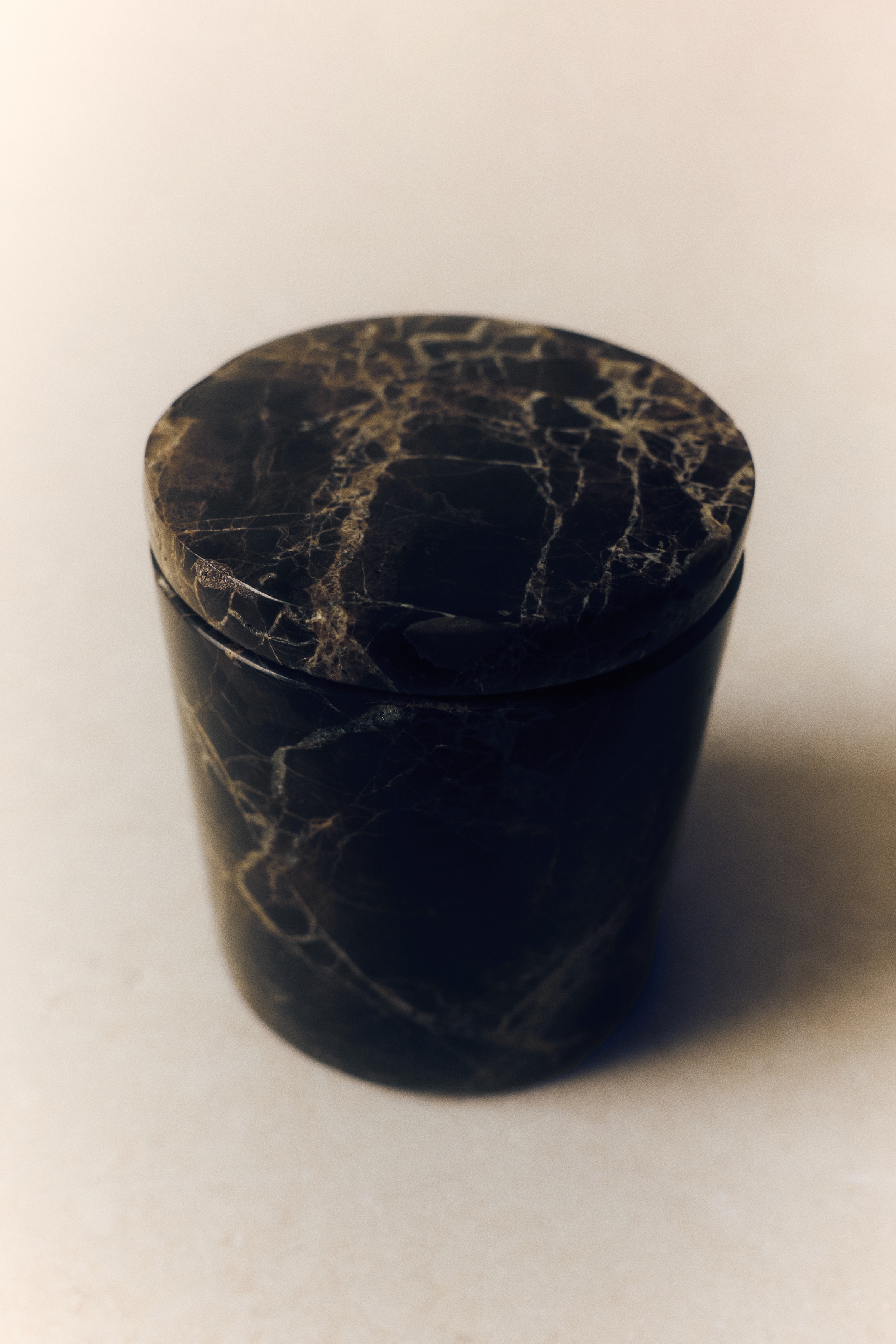 Lidded marble jar - Dark brown/Marbled/Light beige/Marbled