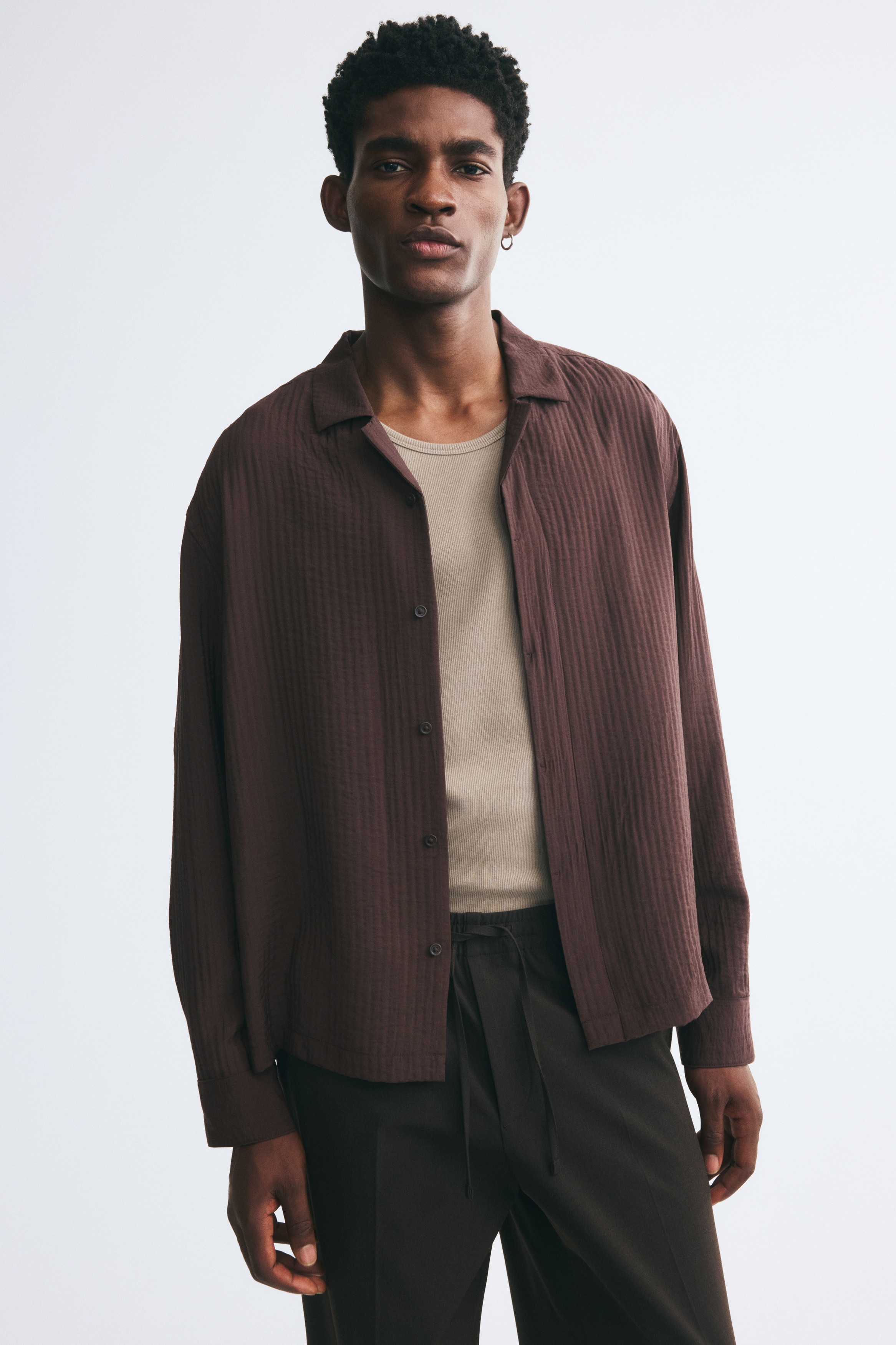 Relaxed Fit Resort shirt - Dark brown/Cream/Beige