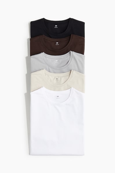 5-pack Slim Fit T-shirts - Dark brown - Men | H&M US