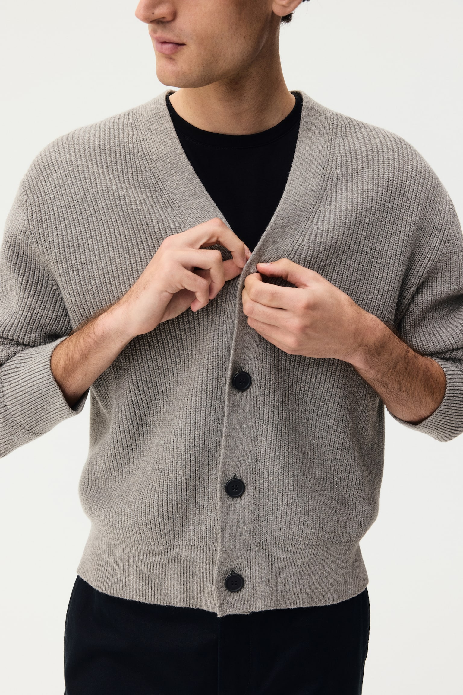 Relaxed Fit Rib-knit cardigan - Mole/Navy blue - 6