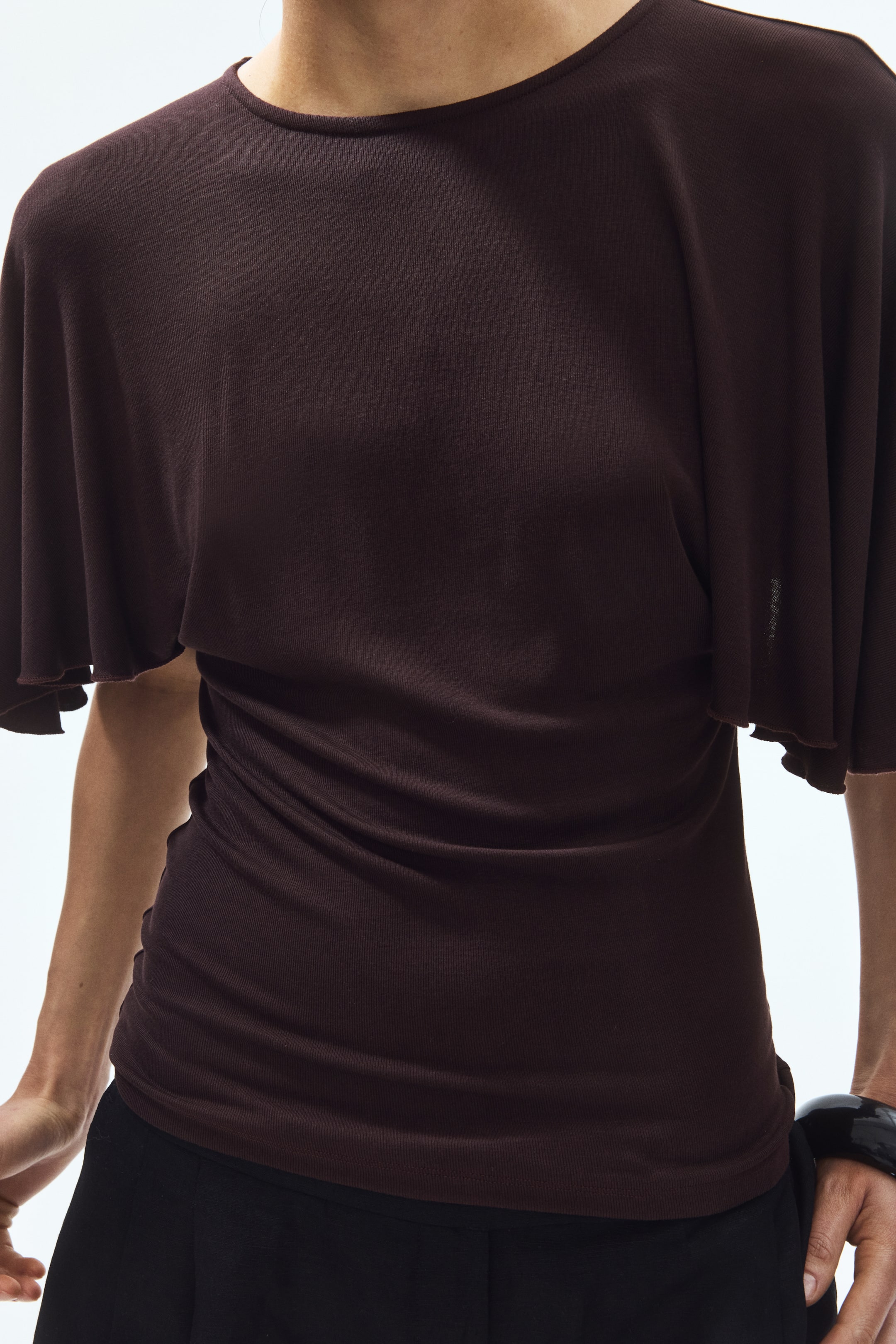 Batwing-Sleeved Ribbed Top