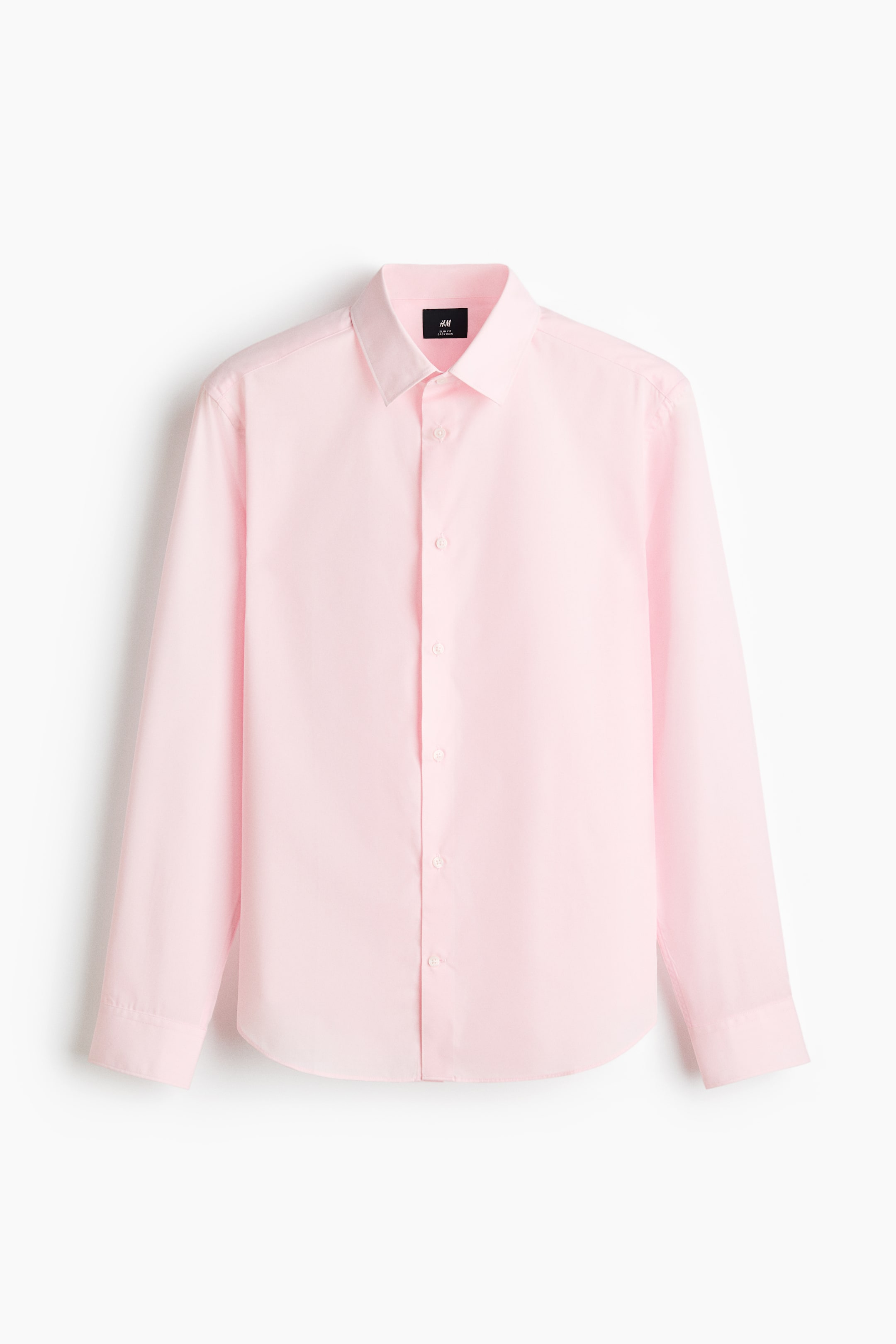 View larger image: Presenting the front view of a pink woven shirt, this piece features a turn-down collar and a classic button-up front. It showcases long sleeves with adjustable buttoned cuffs, a sleeve placket, and a gently rounded hem, all designed in a slim fit.