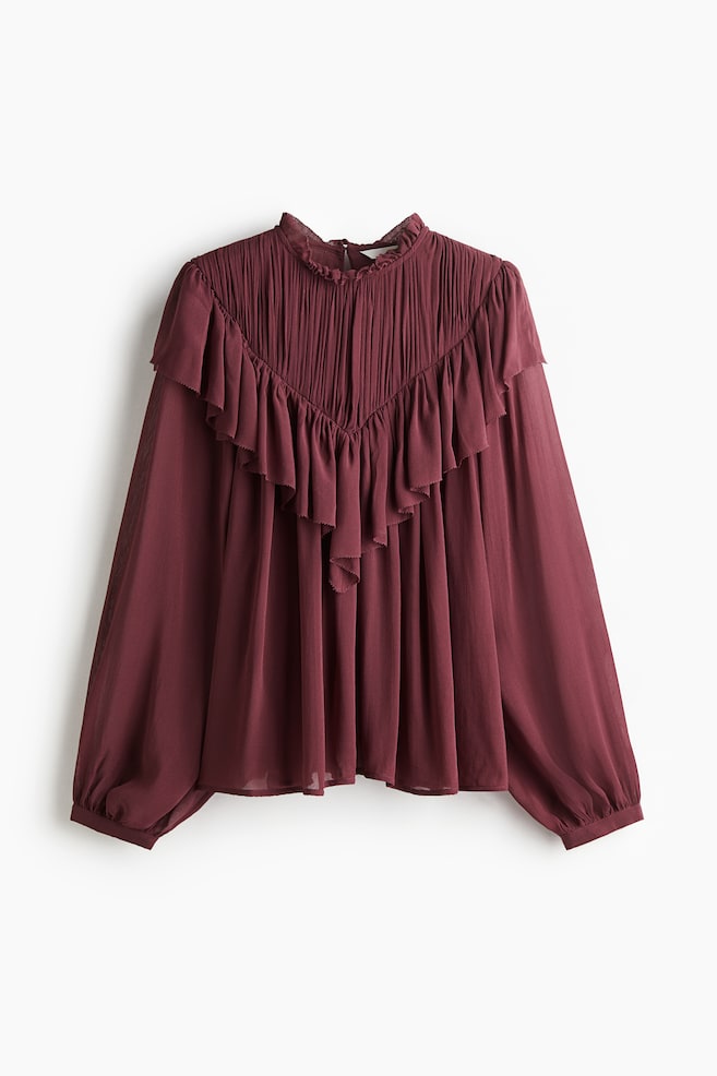 Blouse à volant en mousseline - Bordeaux/Noir - 1
