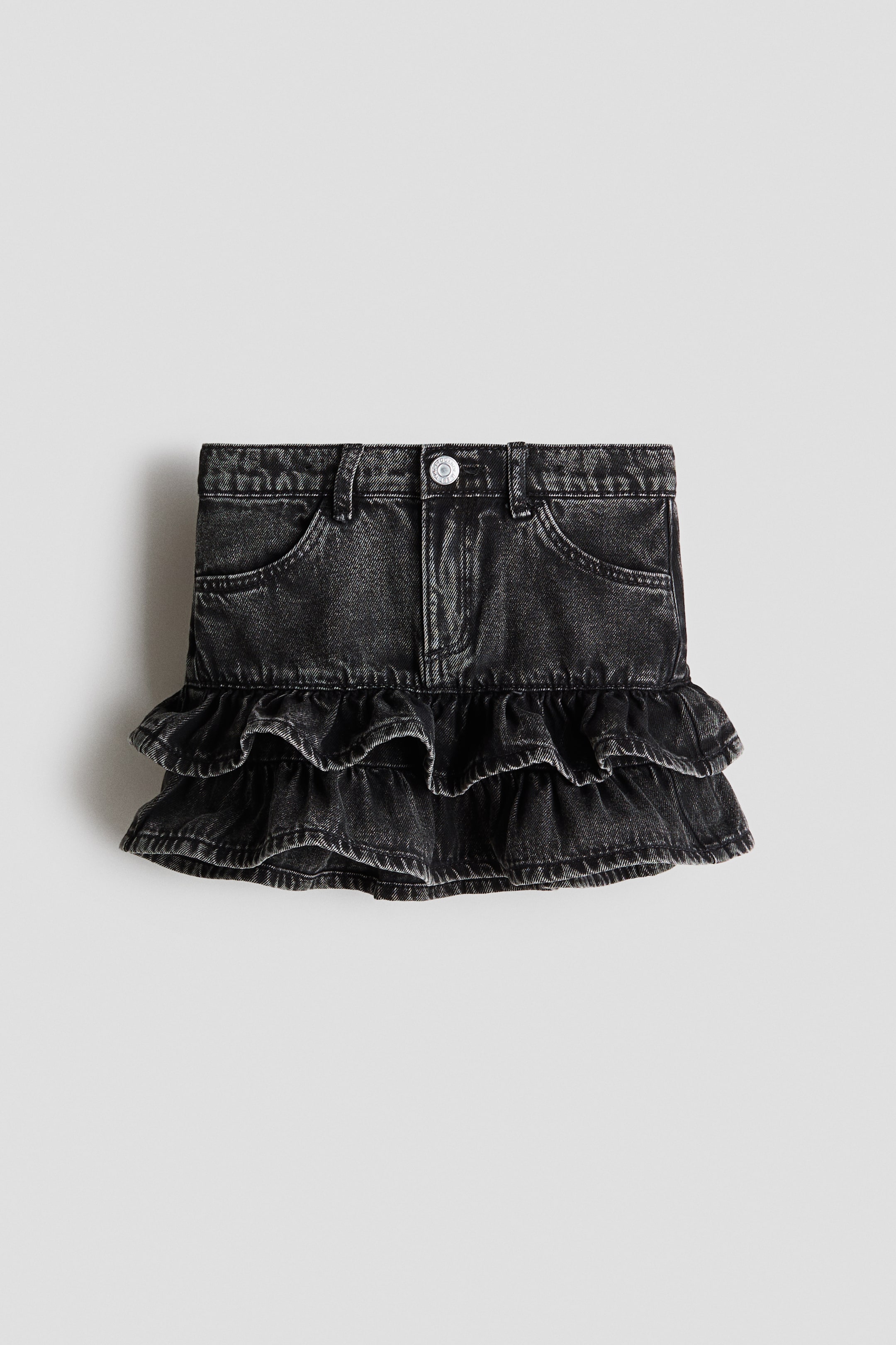 View larger image: Denim frill skirt - Washed denim black - Kids | H&M 1
