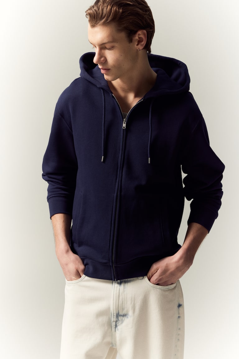 Regular Fit Zip Up Hoodie Navy blue Men H&M AU