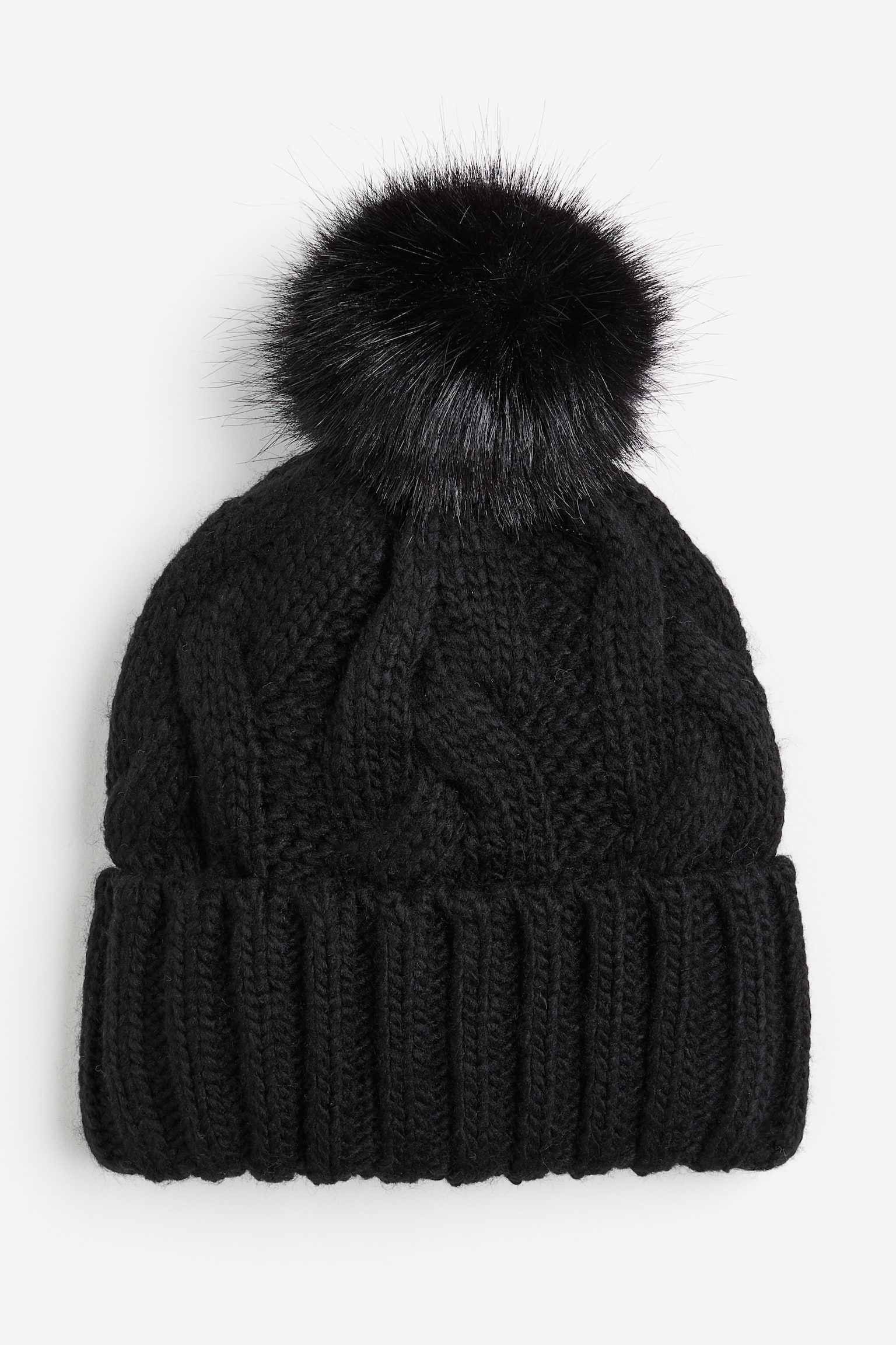 Cable-knit pompom hat - Black/Light beige/Light beige - 1