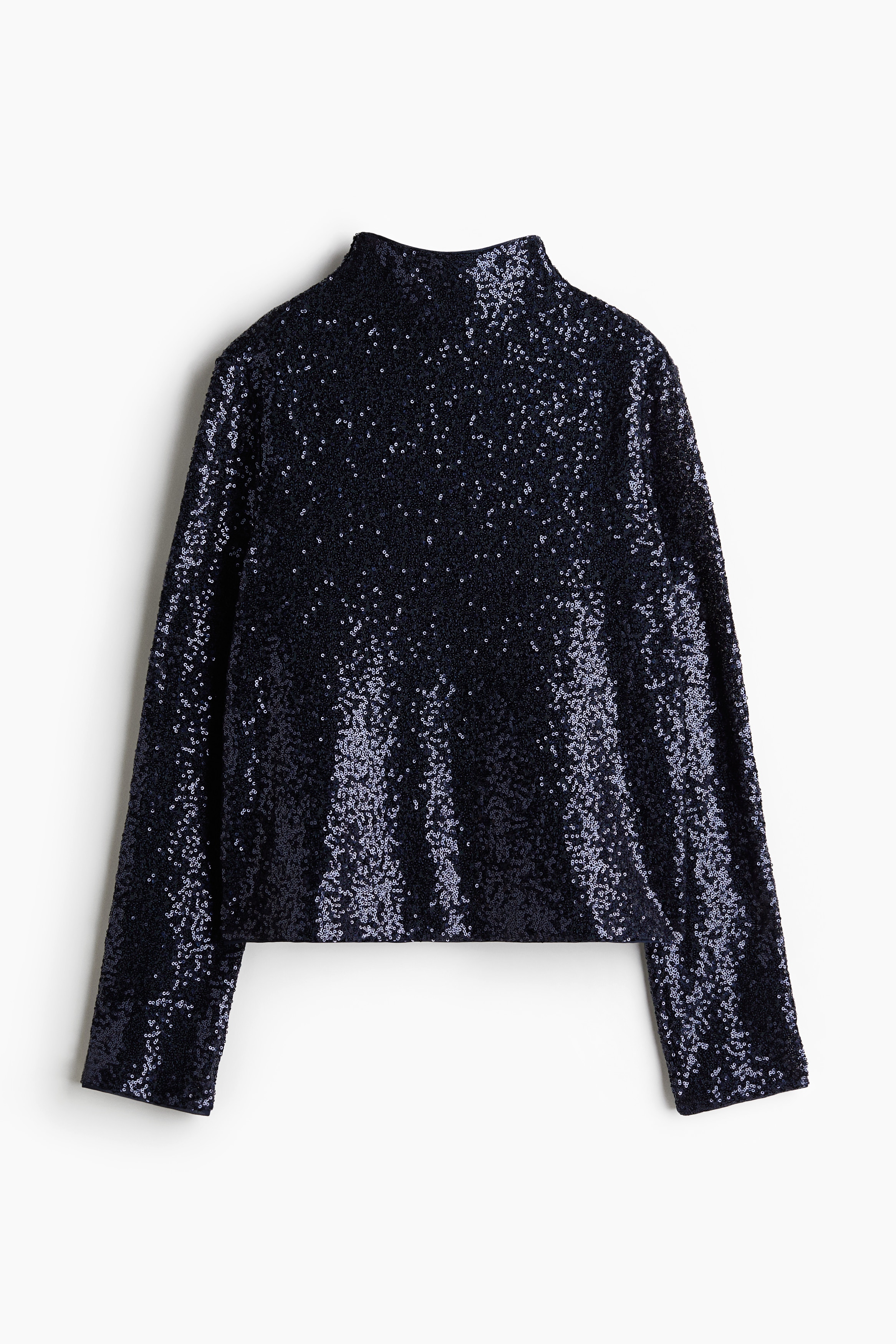 Femme - Top à sequins avec col cheminée Bleu marine - Size: L  - H&M
