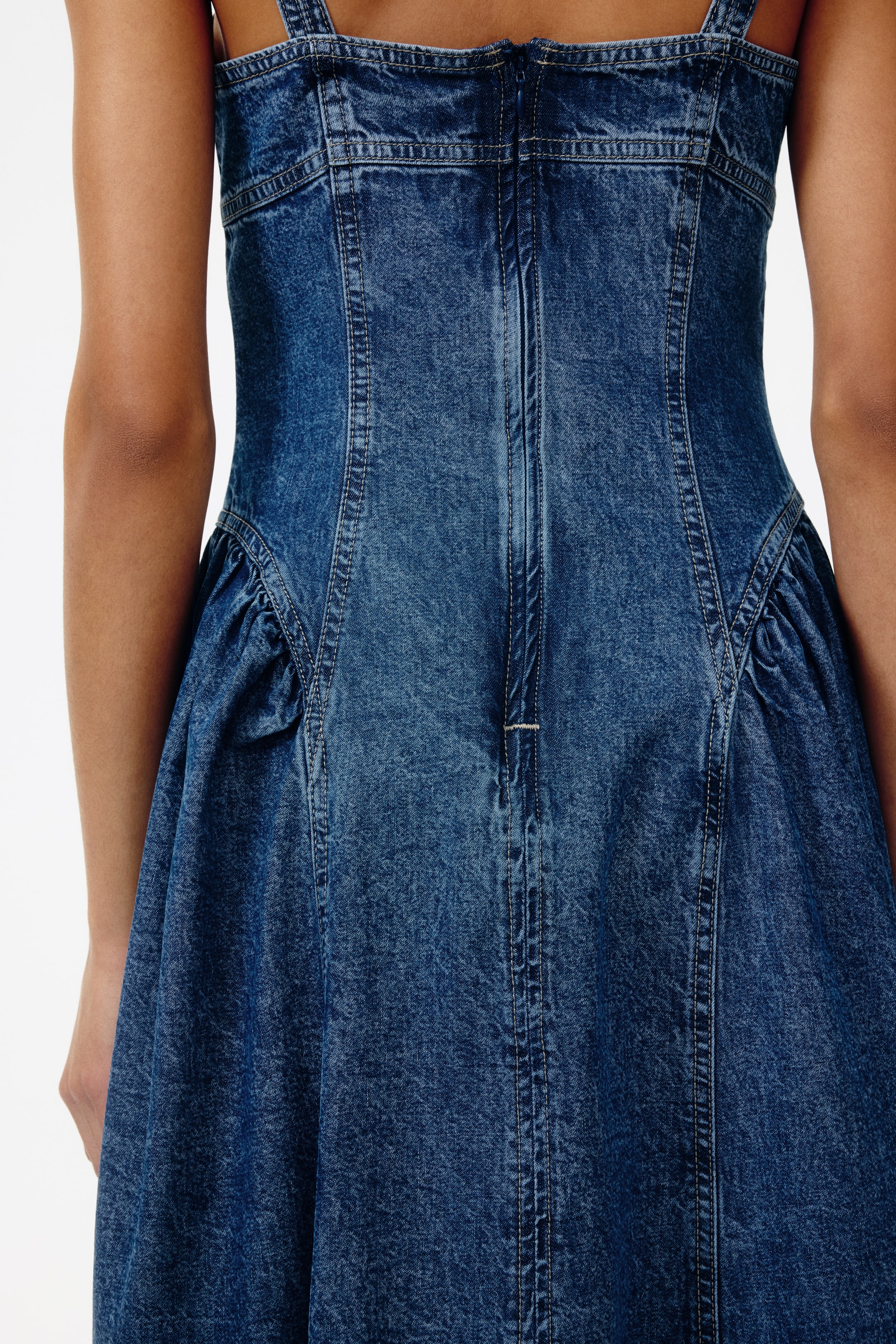 Flared-Skirt Denim Dress