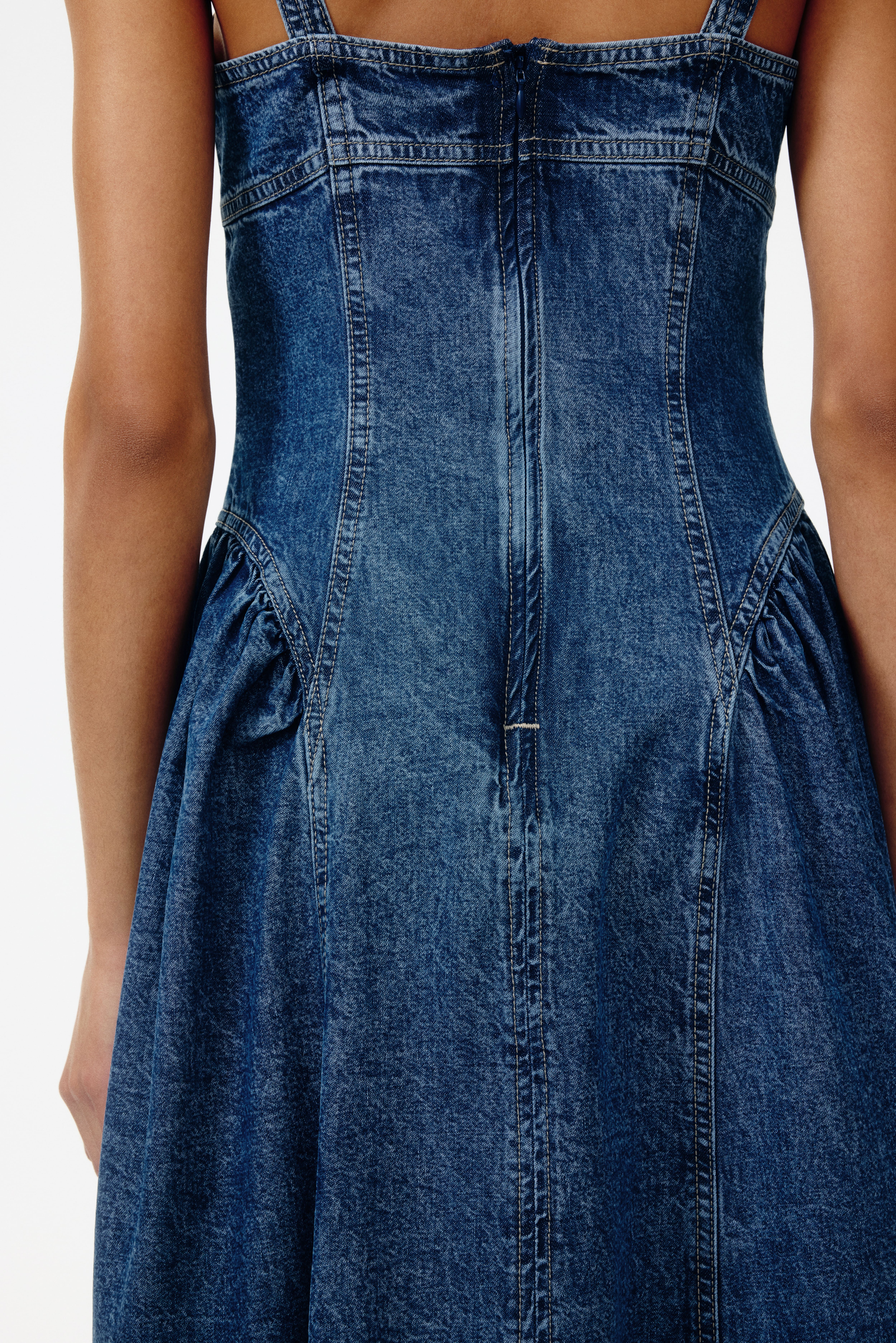 Flared-Skirt Denim Dress