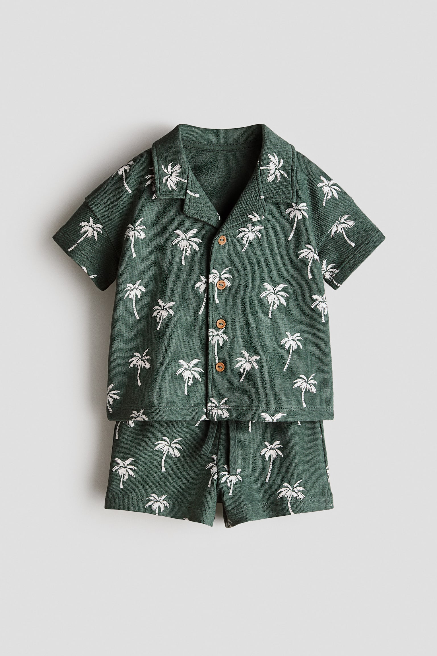 2-piece cotton jersey set - Dark green/Palm trees/Navy blue/Striped/White/Dinosaurs/Brown/Palm trees/Light beige/Blue striped - 1