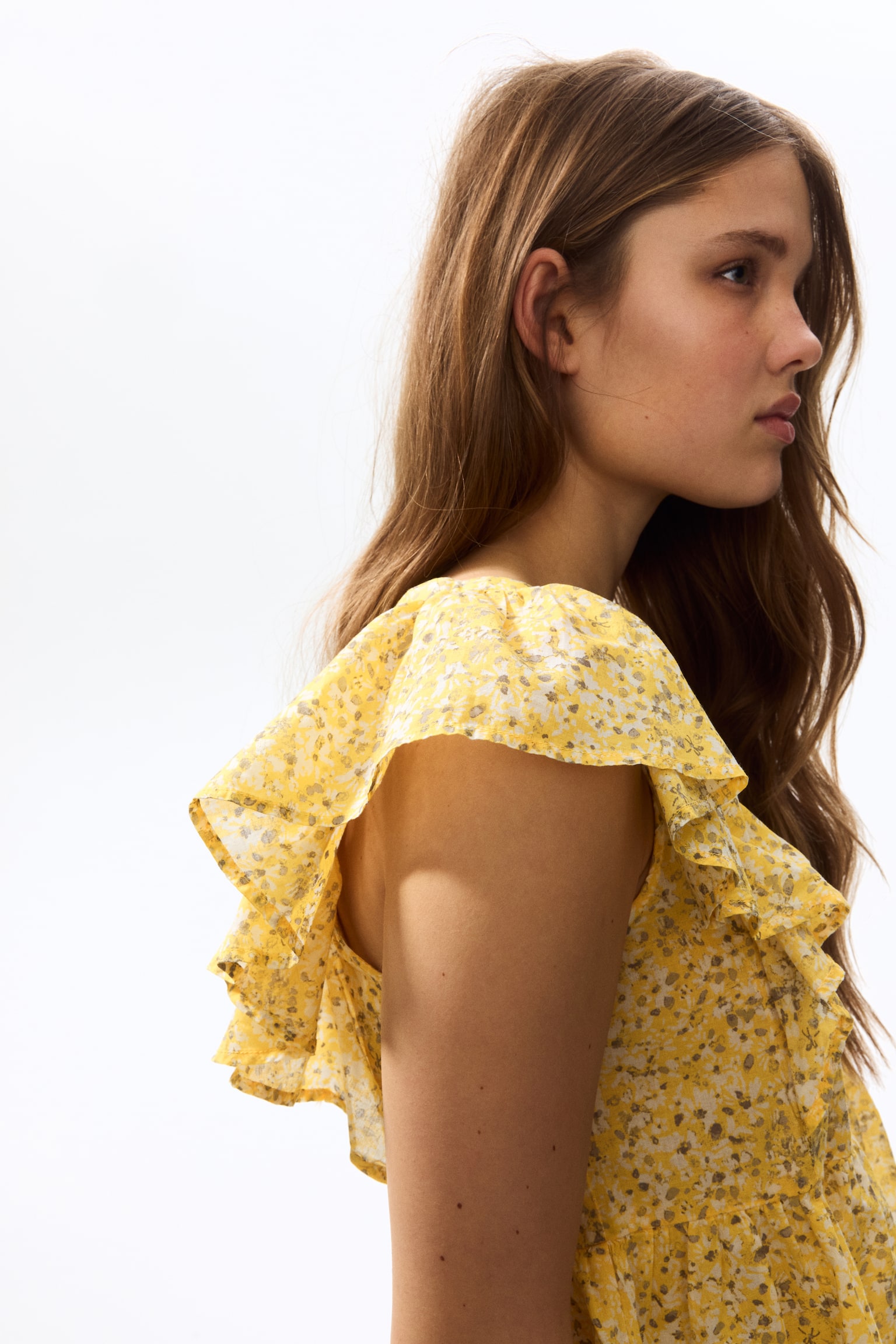 Haut volanté en coton - Jaune/fleuri/Bleu clair/fleuri/Blanc - 3