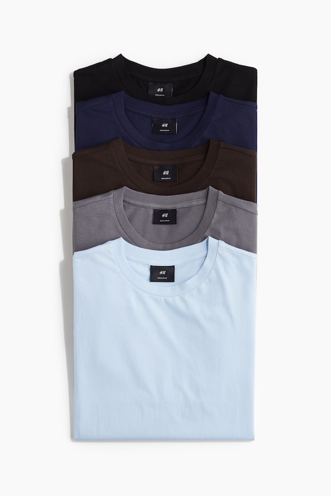 Pack de 5 camisetas Regular Fit - Azul claro/Gris/Marrón/Blanco/Azul marino/Beige/Blanco/Verde/Blanco/Negro/Azul marino/Azul marino/Gris/Negro/Verde caqui oscuro/Naranja/Negro/Blanco/Violeta claro/Verde azulado/Azul claro/Gris oscuro/Verde bosque/Rosa/Blanco/Beige/Amarillo - 1