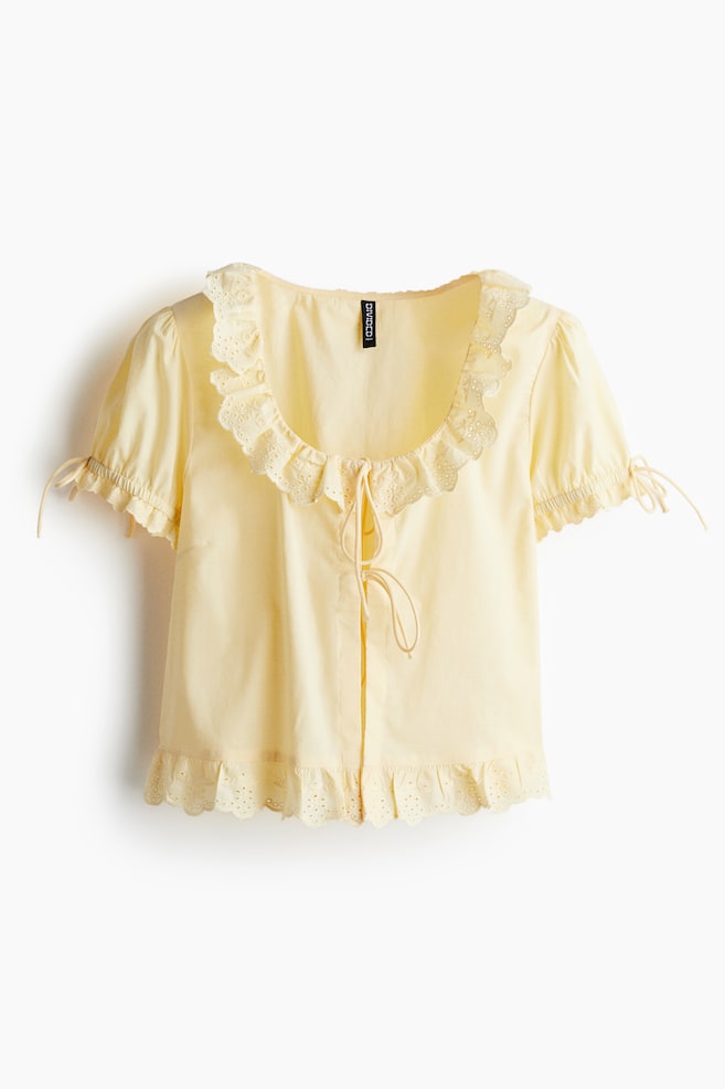 Frill-trimmed cotton blouse - Yellow - 1