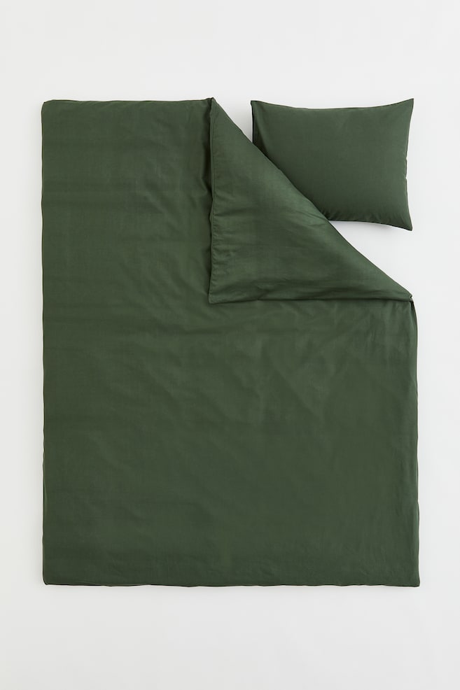 Enkelt sengesæt i bomuld - Mørkegrøn/Hvid/Salviegrøn/Dueblå/dc/dc/dc - 3