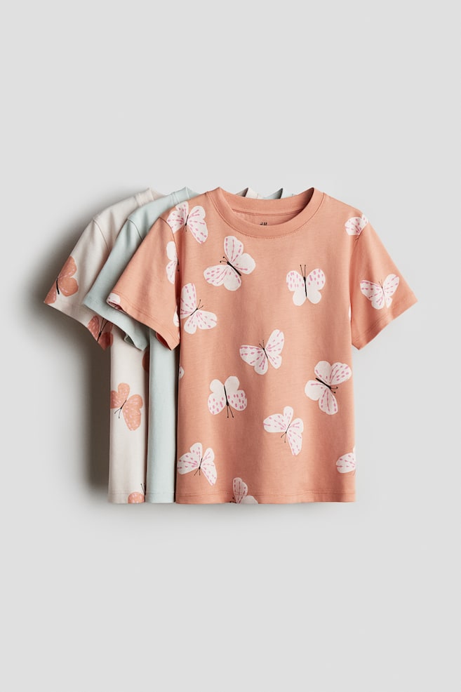 3-pack printed jersey tops - Peach pink/Butterflies/Light pink/Swans - 1