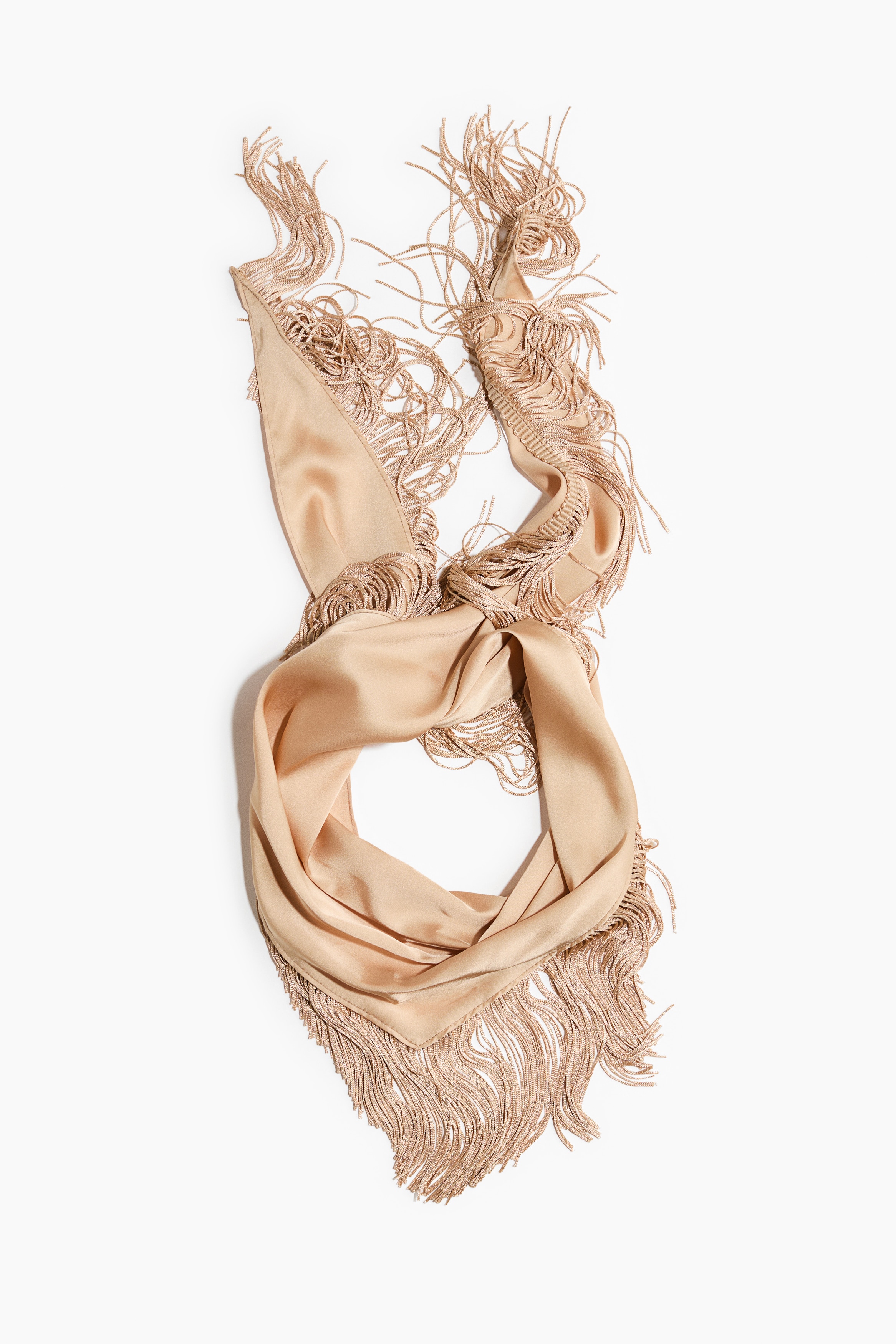 Fringed triangle scarf - Light beige