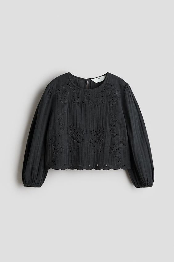 Детские блузки H&M Muslin Blouse with Eyelet Embroidery