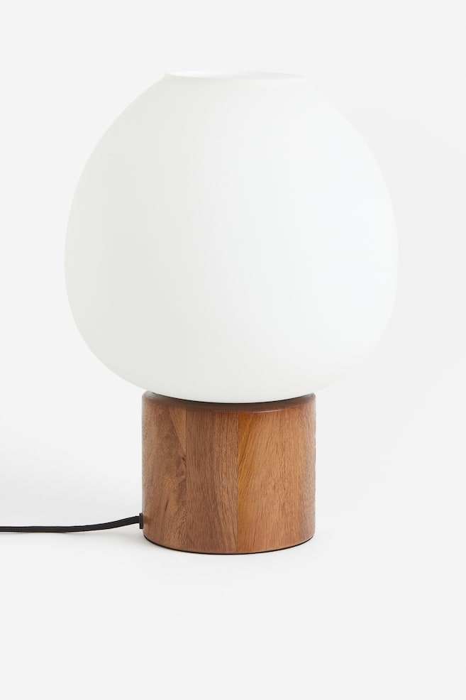 Lampe de table en verre et bois - Marron/blanc - 1