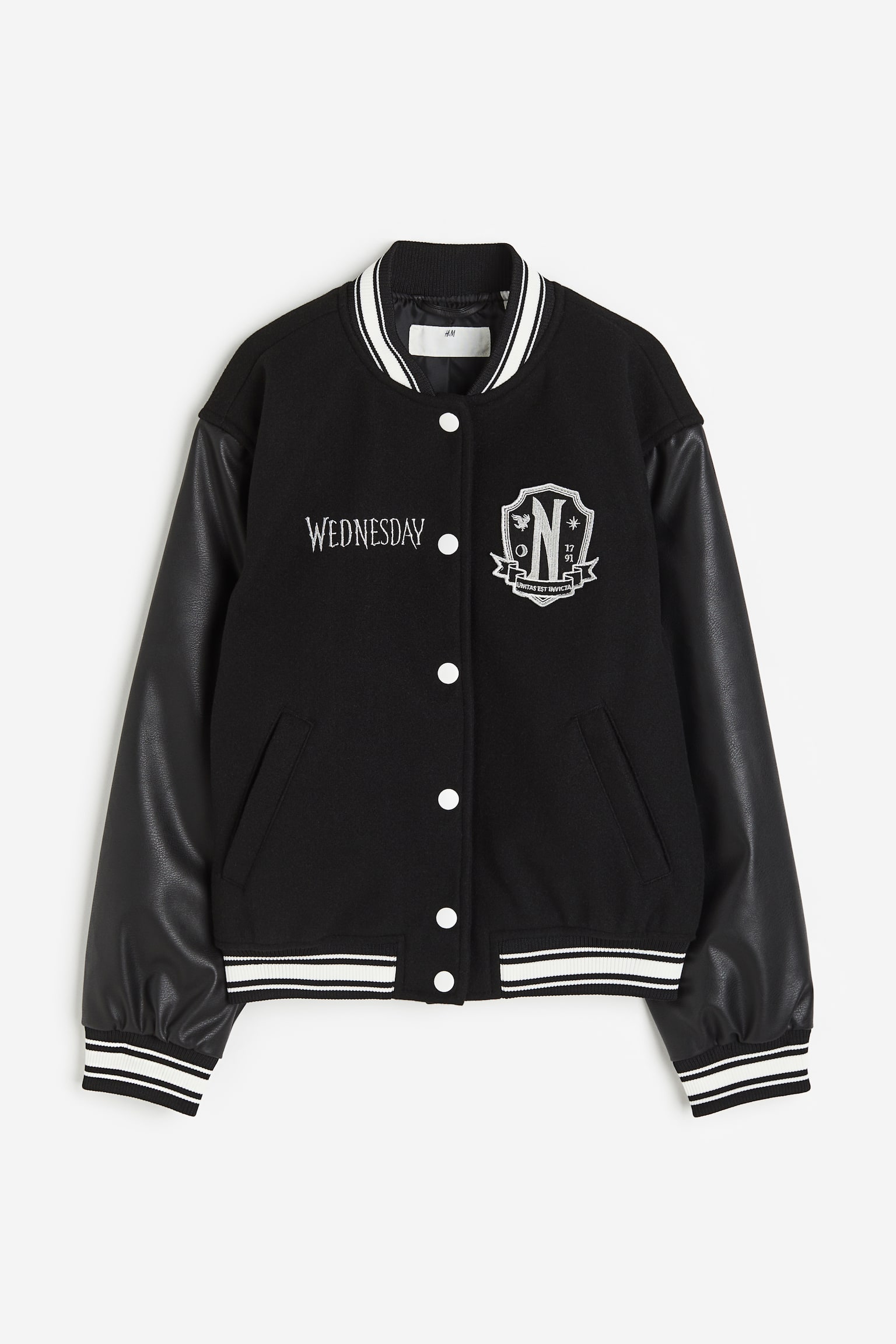 Appliqué Baseball Jacket - Black/Wednesday - 1