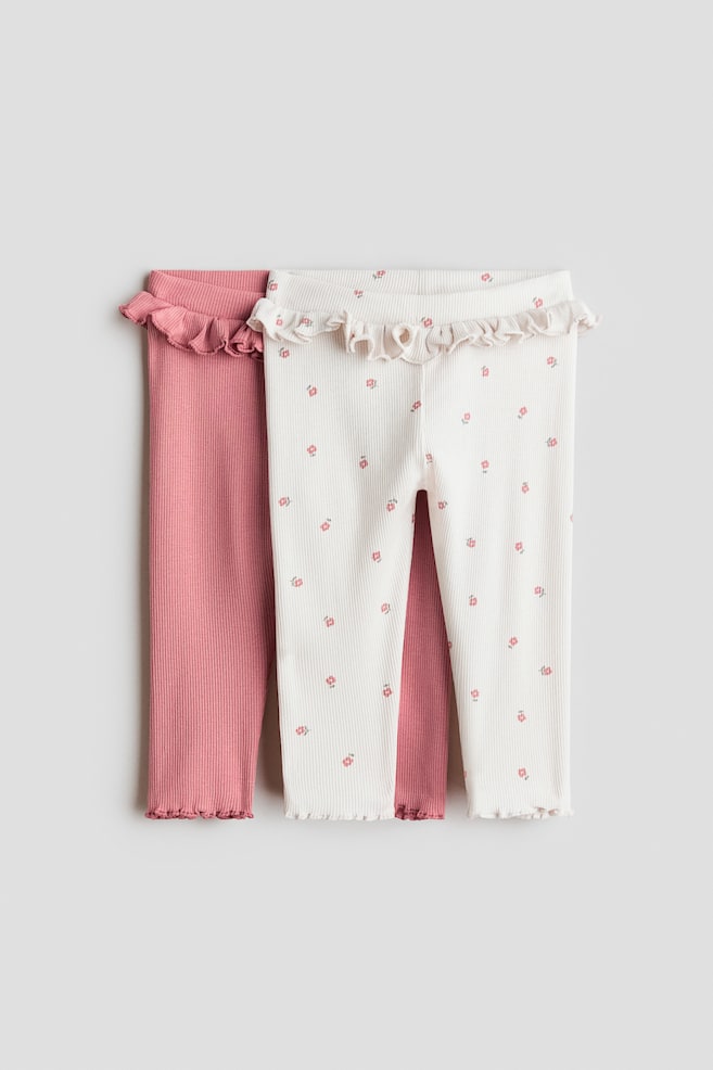 2-Pack Ruffle-Trimmed Leggings - Light pink/floral/Dark red/hearts - 1