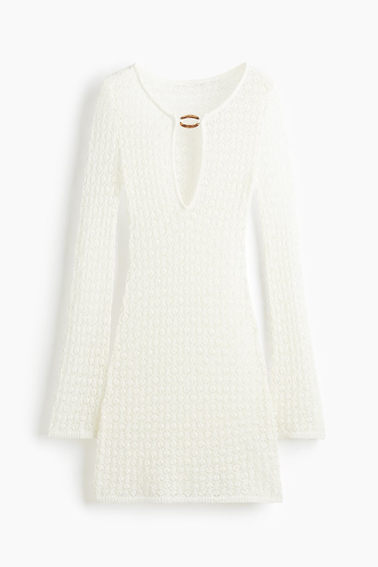 h&m pointelle knit beach dress Women's Cream Pointelle-Knit Beach Dress