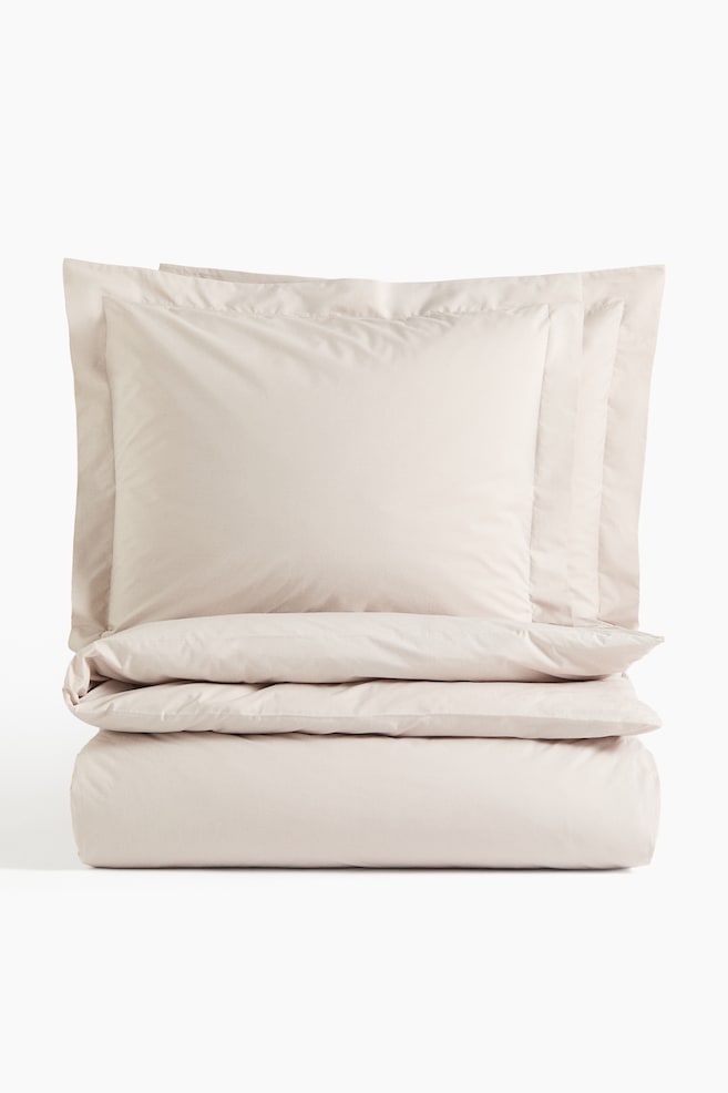 Double/king cotton percale duvet cover set - Light mole/Light mole/Light dusty blue/White/Beige - 1