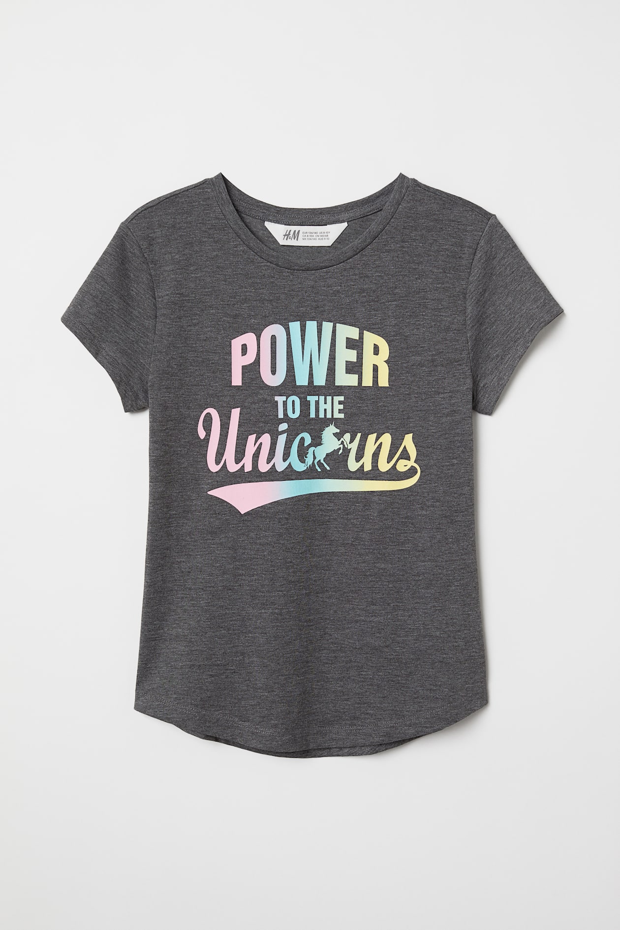 Printed T-shirt Light grey marl/Unicorn Kids H&M