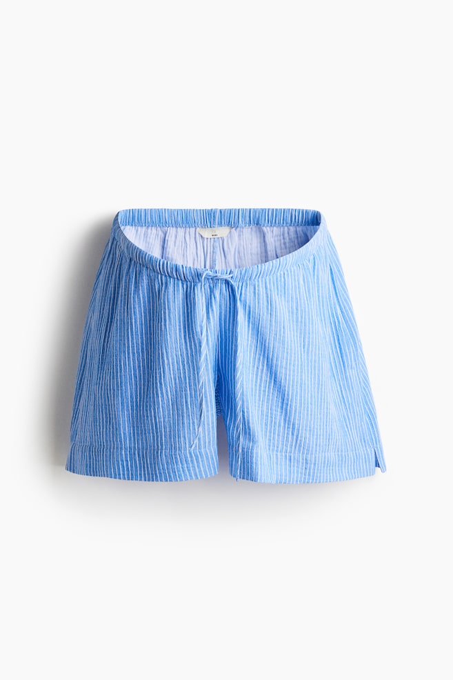 MAMA Shorts de muselina con cordón de ajuste - Azul/Franjas - 1