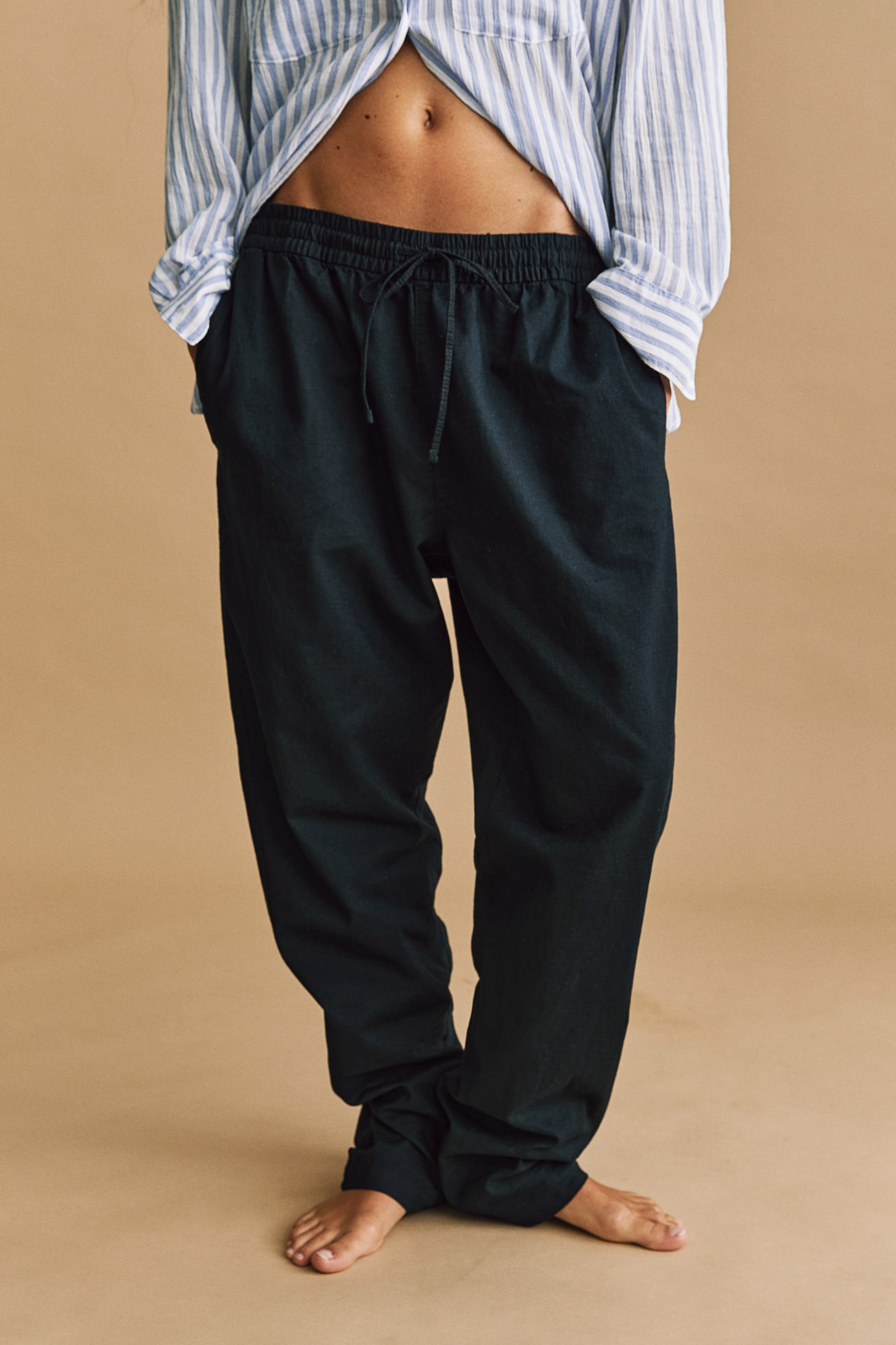 Linen-blend joggers - Navy blue/Beige/Striped/Black/Khaki green/Light beige/Light blue - 3