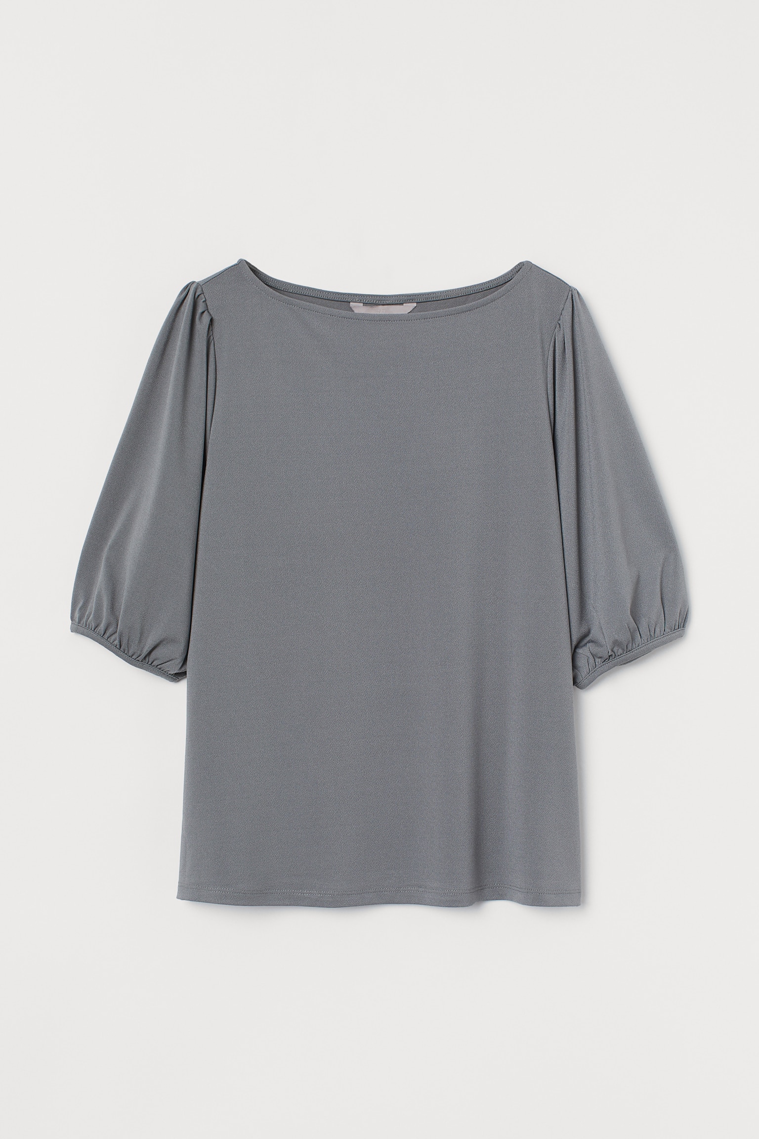 Puff-sleeved boat-neck top - Grey-green - 1