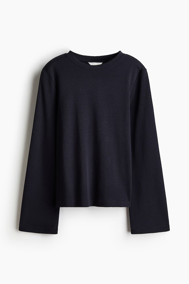 Long-sleeved jersey top - Navy blue/White - 1