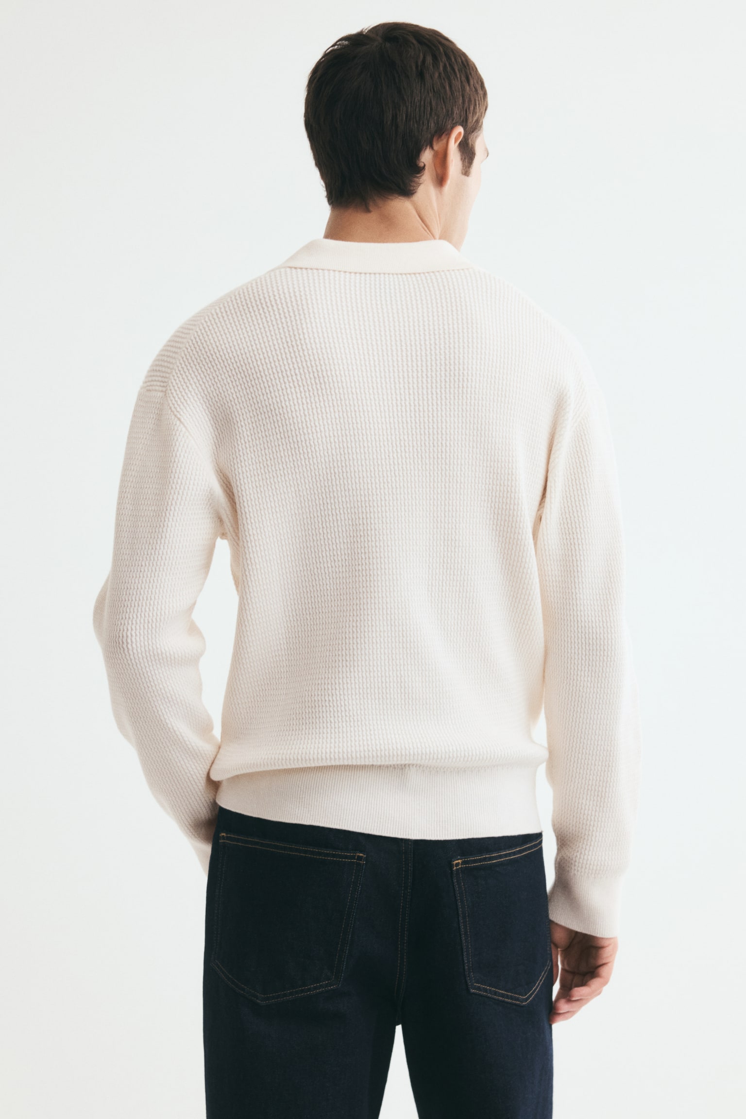 Мужское поло H&M Relaxed-Fit Knit Polo Shirt, цвет: Кремовый — фото 5