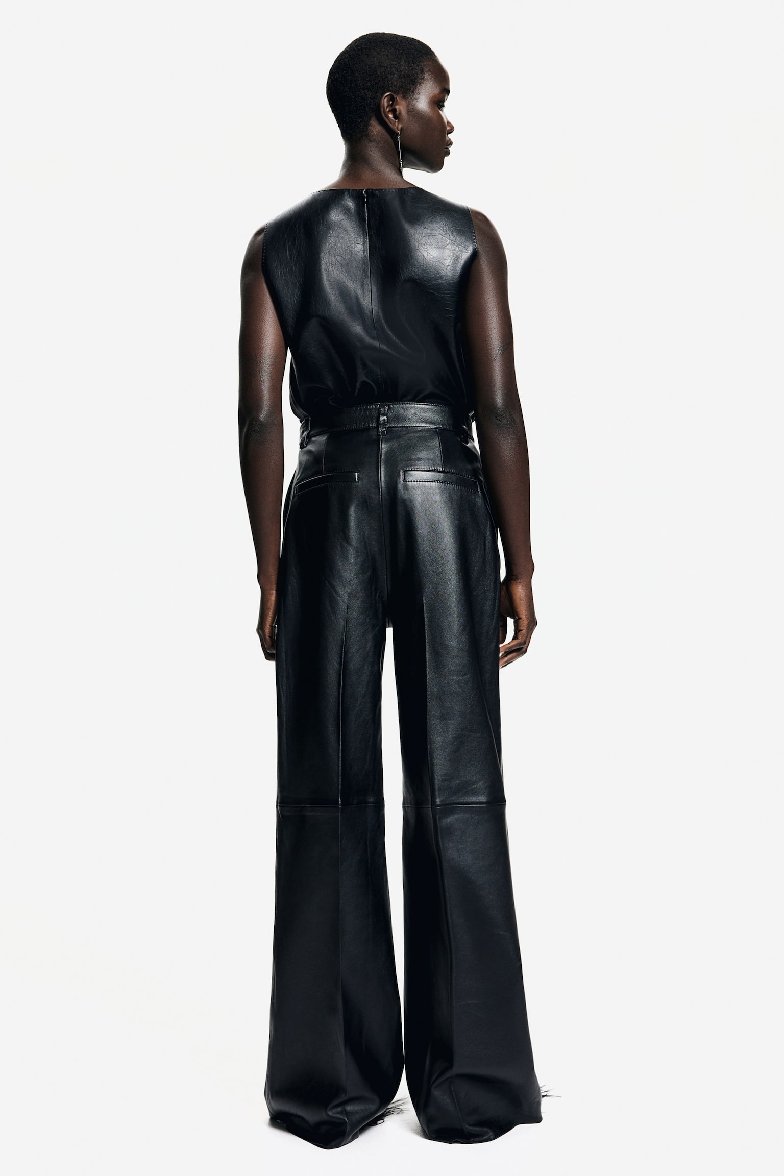 Straight leather trousers - Black/Dark khaki green - 5