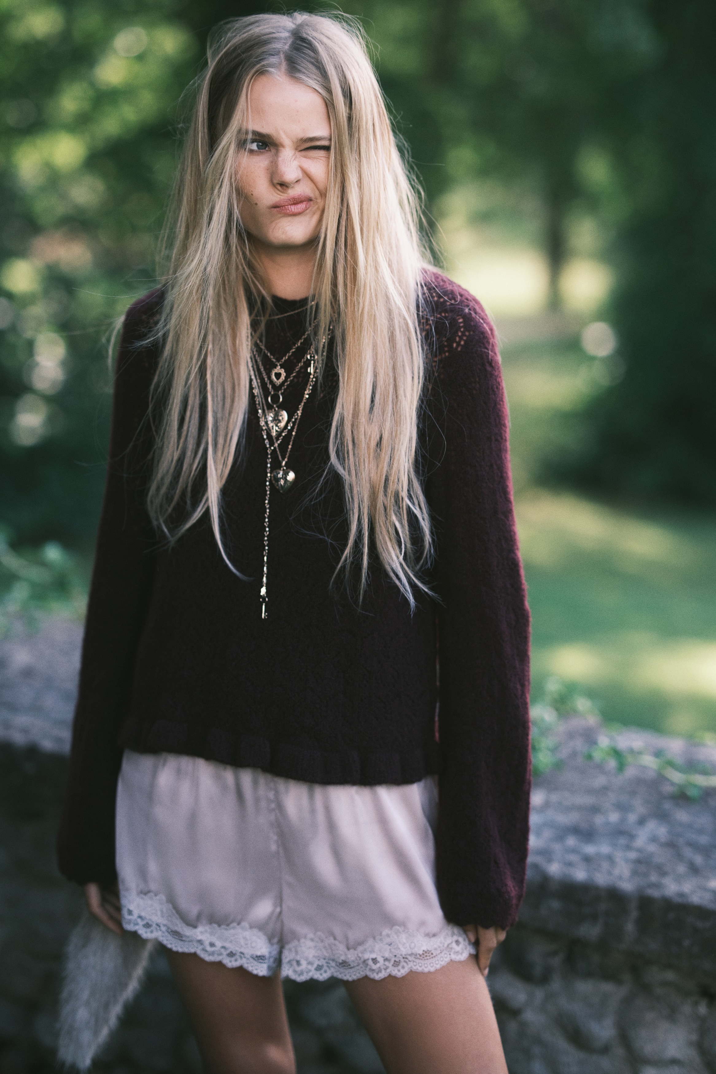 Ladies - Burgundy Pointelle-knit jumper - Size: L  - H&M