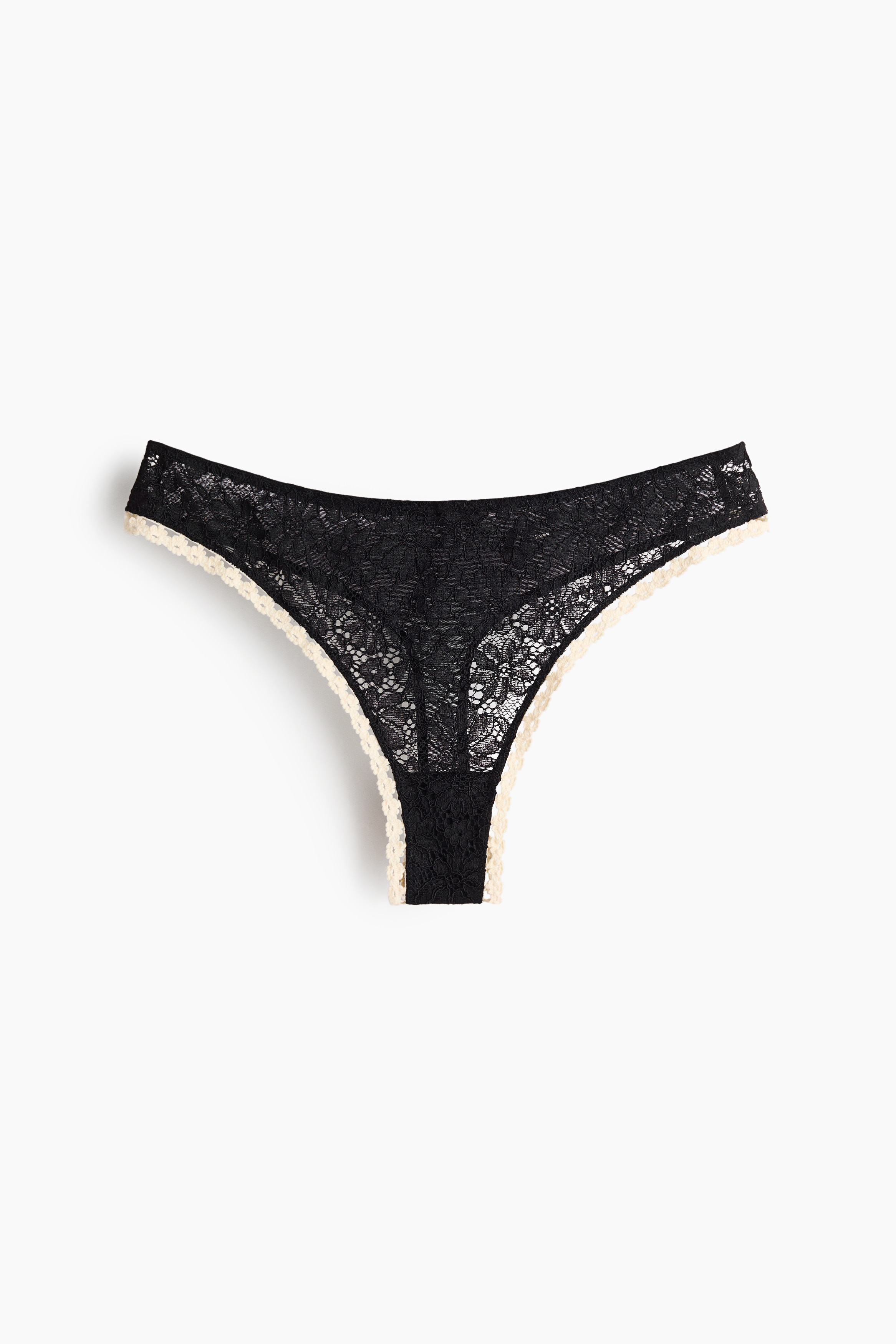 Tanga aus Spitze - Schwarz/Cremefarben