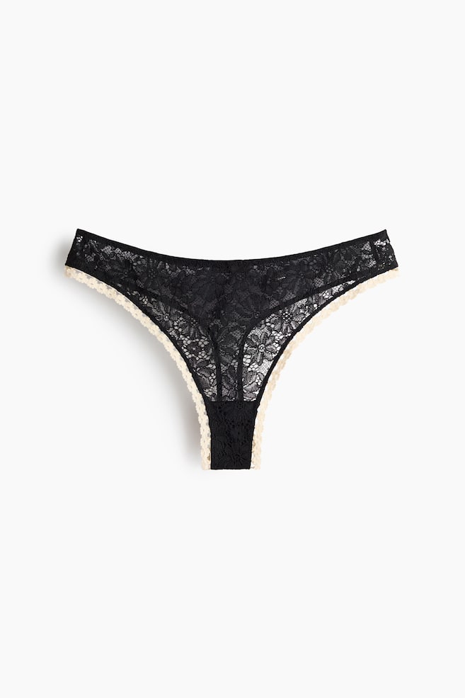 Kanten slip - Thong - Zwart/roomwit - 1
