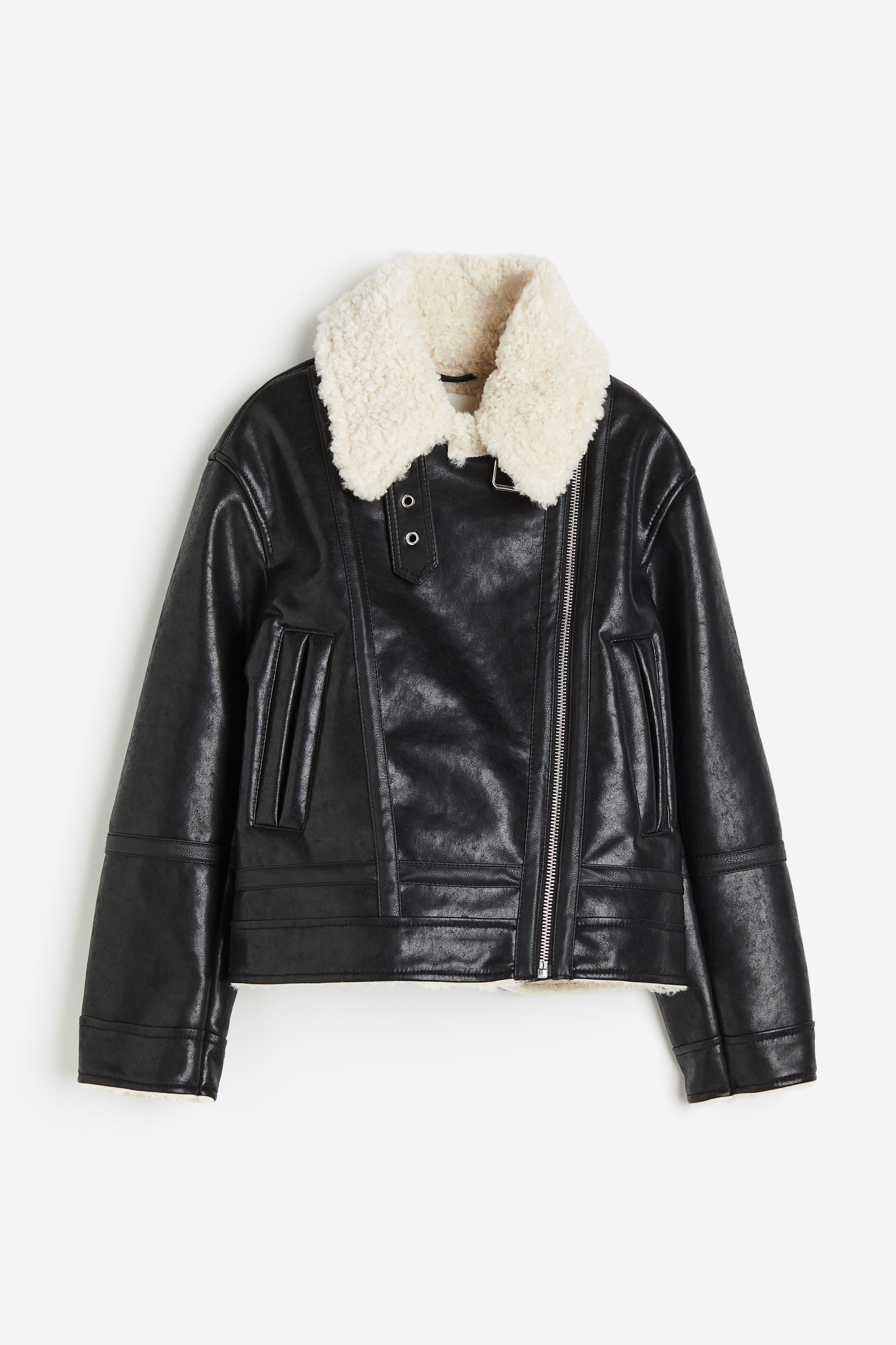 H&M Shearling Moto Jacket outlet Black 8