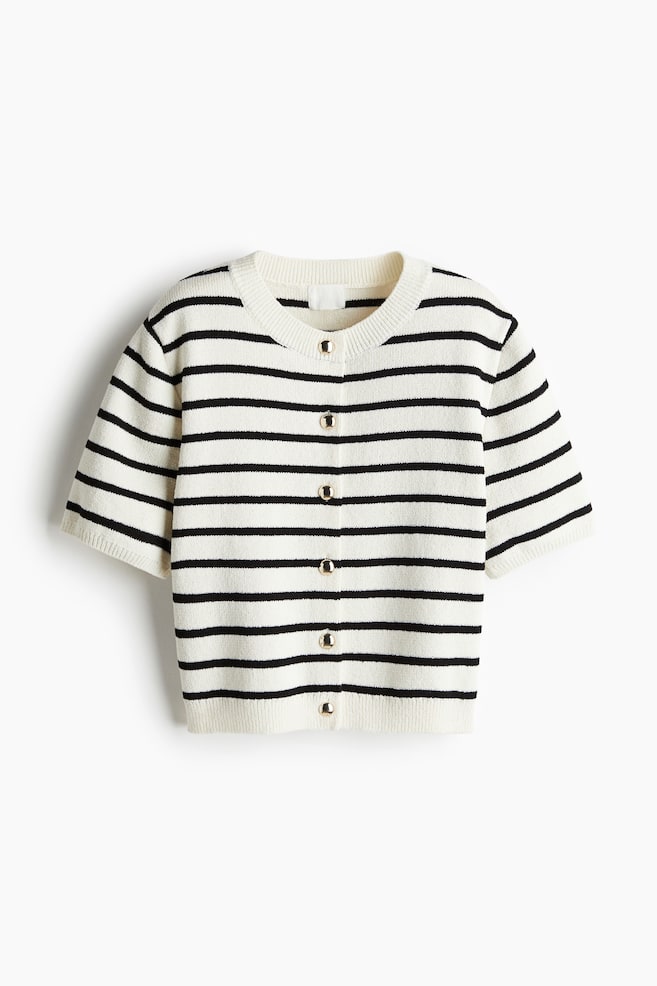 Short-Sleeved Cardigan - Cream/black striped/Black/white striped - 1