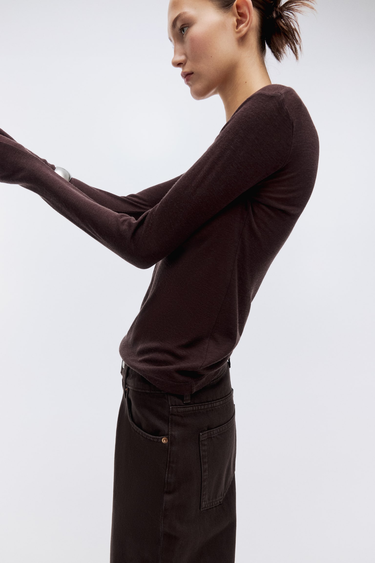 Wool jersey top - Dark brown/Grey marl - 4